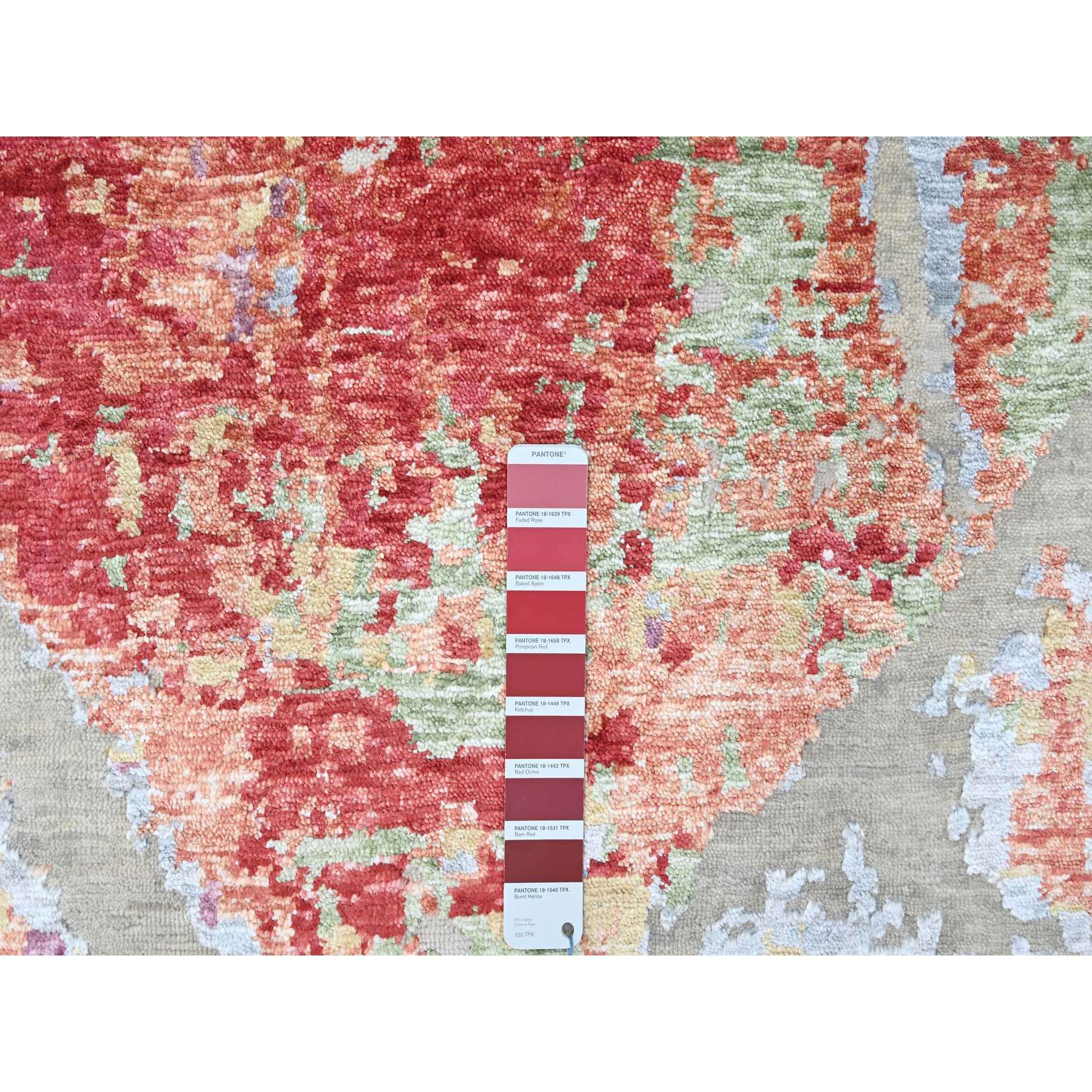 9'1"x12' Imperial Red, Colorful Abstract Design, Wool and Plant Based Silk, Hand Knotted, Nepali Weave, Modern, Oriental Rug Sh10271