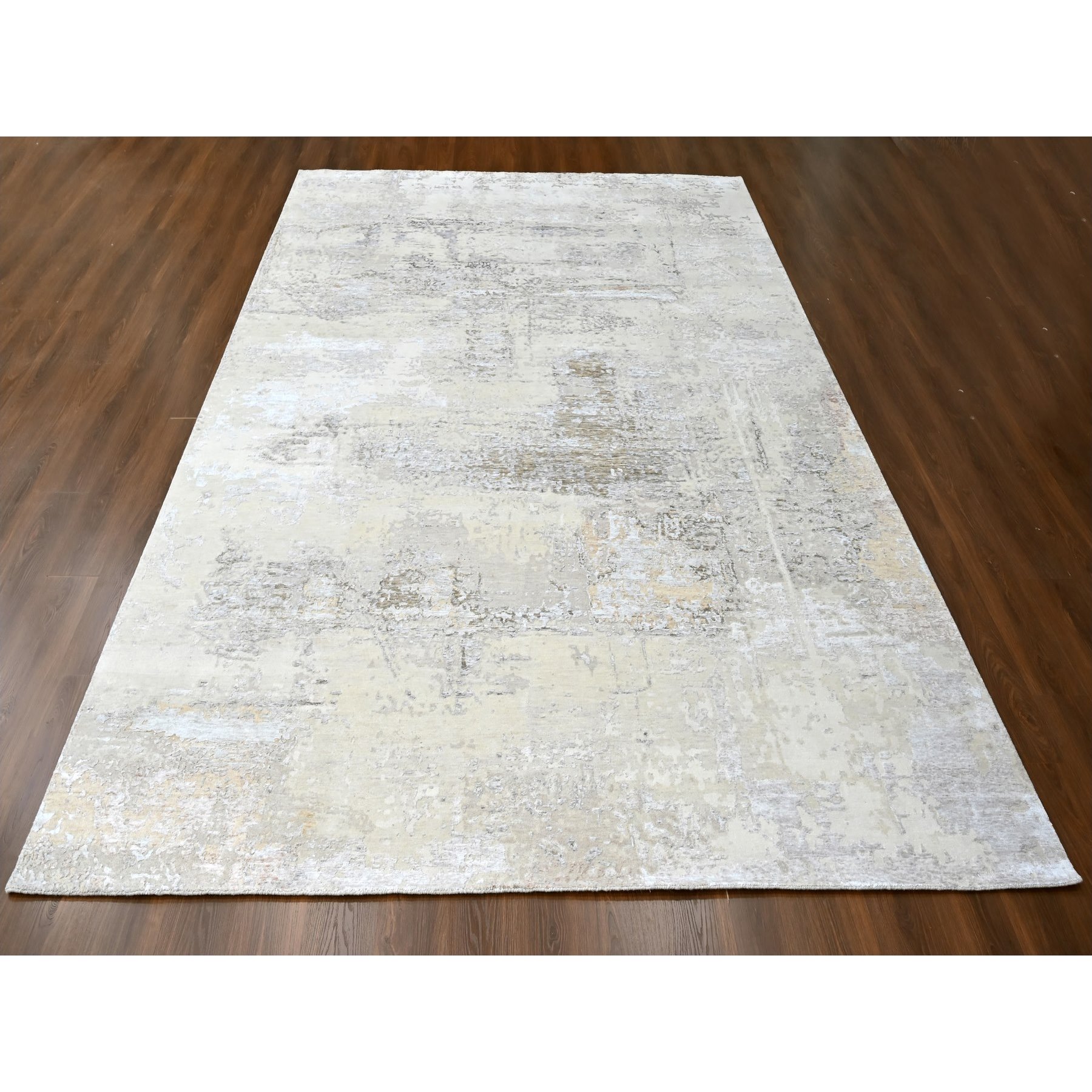 10'x13'10" Oyster Gray with Soft and Cozy Color Shades, Abstract Design, Wool and Plant Based Silk, Hand Knotted, Nepali Weave, Modern, Oriental Rug Sh10272