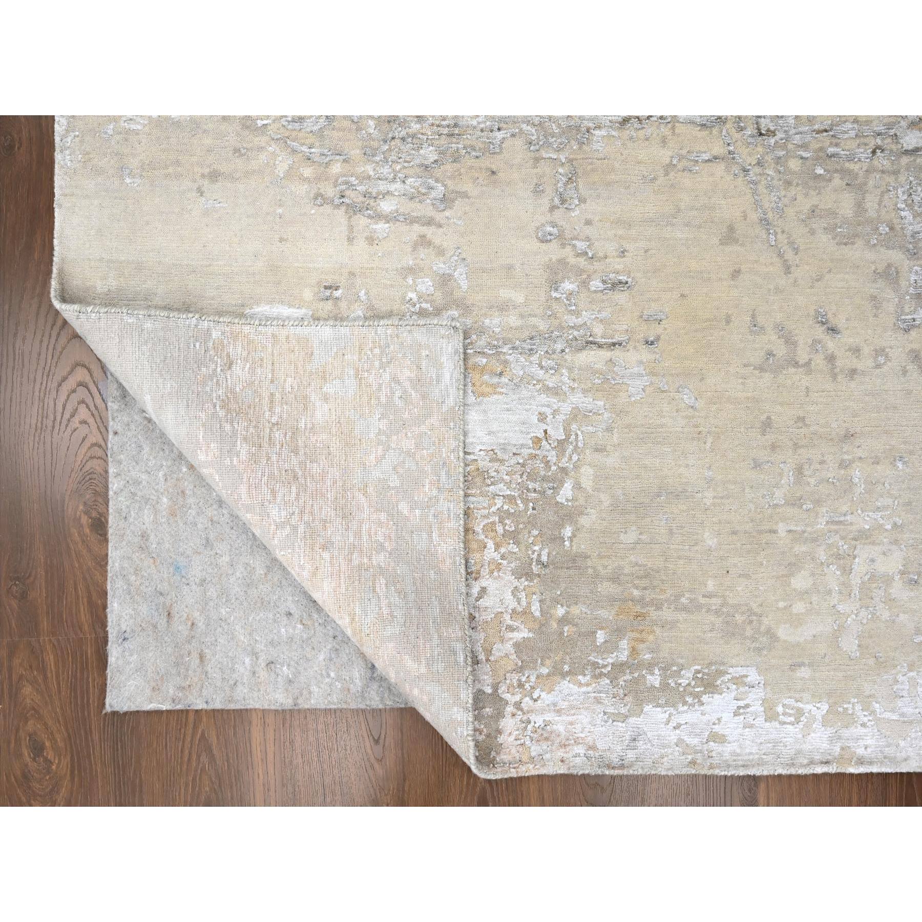 10'x13'10" Oyster Gray with Soft and Cozy Color Shades, Abstract Design, Wool and Plant Based Silk, Hand Knotted, Nepali Weave, Modern, Oriental Rug Sh10272