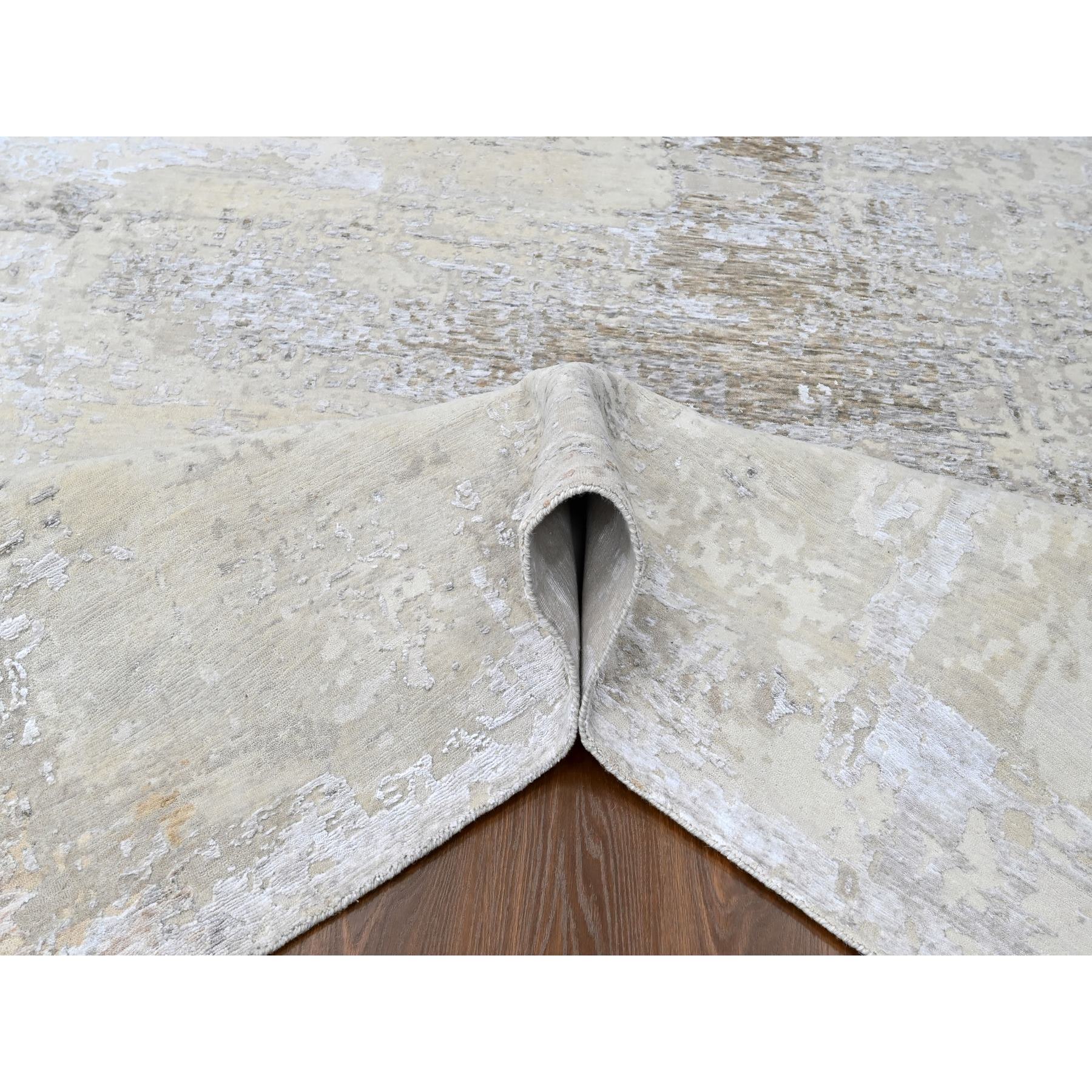 10'x13'10" Oyster Gray with Soft and Cozy Color Shades, Abstract Design, Wool and Plant Based Silk, Hand Knotted, Nepali Weave, Modern, Oriental Rug Sh10272