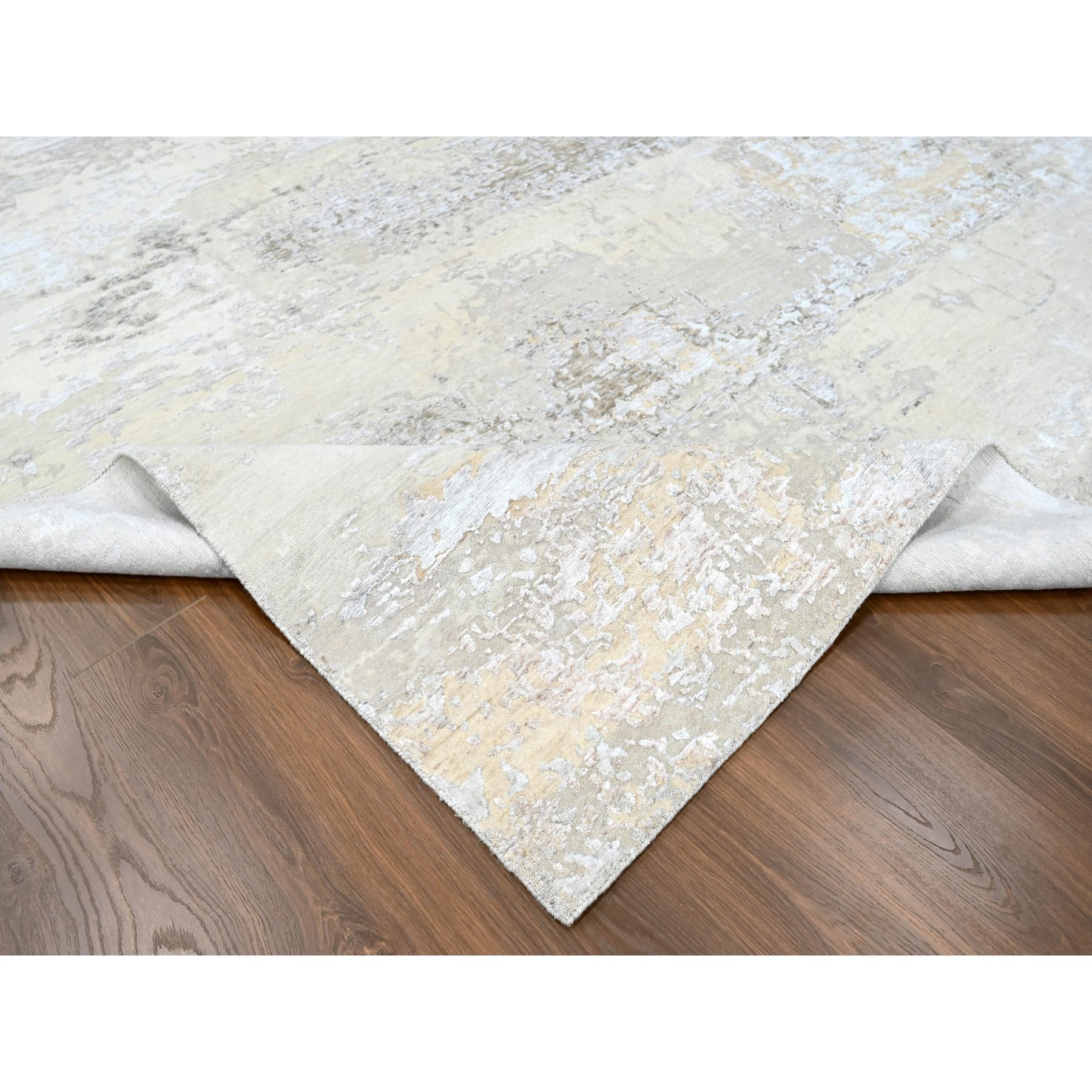10'x13'10" Oyster Gray with Soft and Cozy Color Shades, Abstract Design, Wool and Plant Based Silk, Hand Knotted, Nepali Weave, Modern, Oriental Rug Sh10272