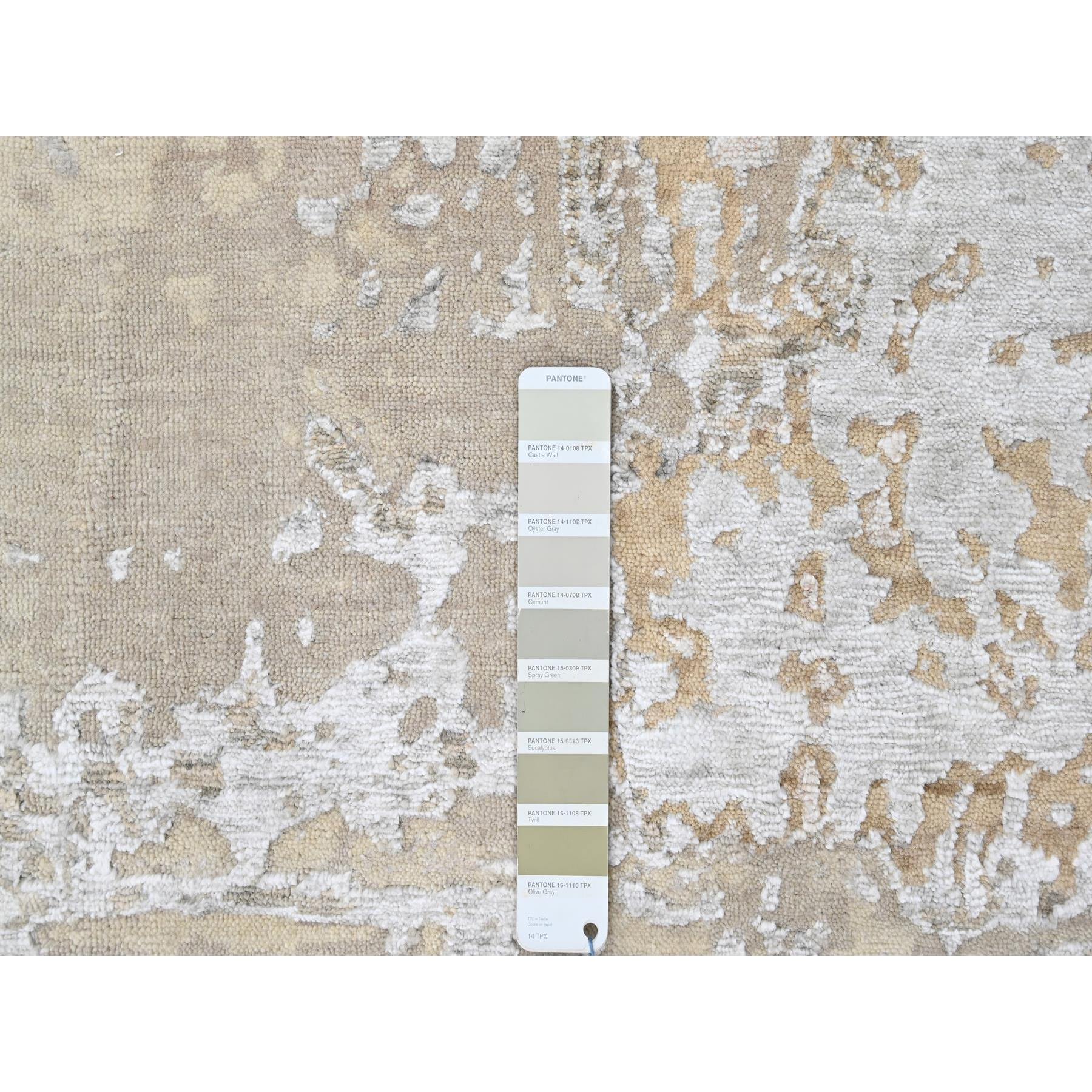10'x13'10" Oyster Gray with Soft and Cozy Color Shades, Abstract Design, Wool and Plant Based Silk, Hand Knotted, Nepali Weave, Modern, Oriental Rug Sh10272