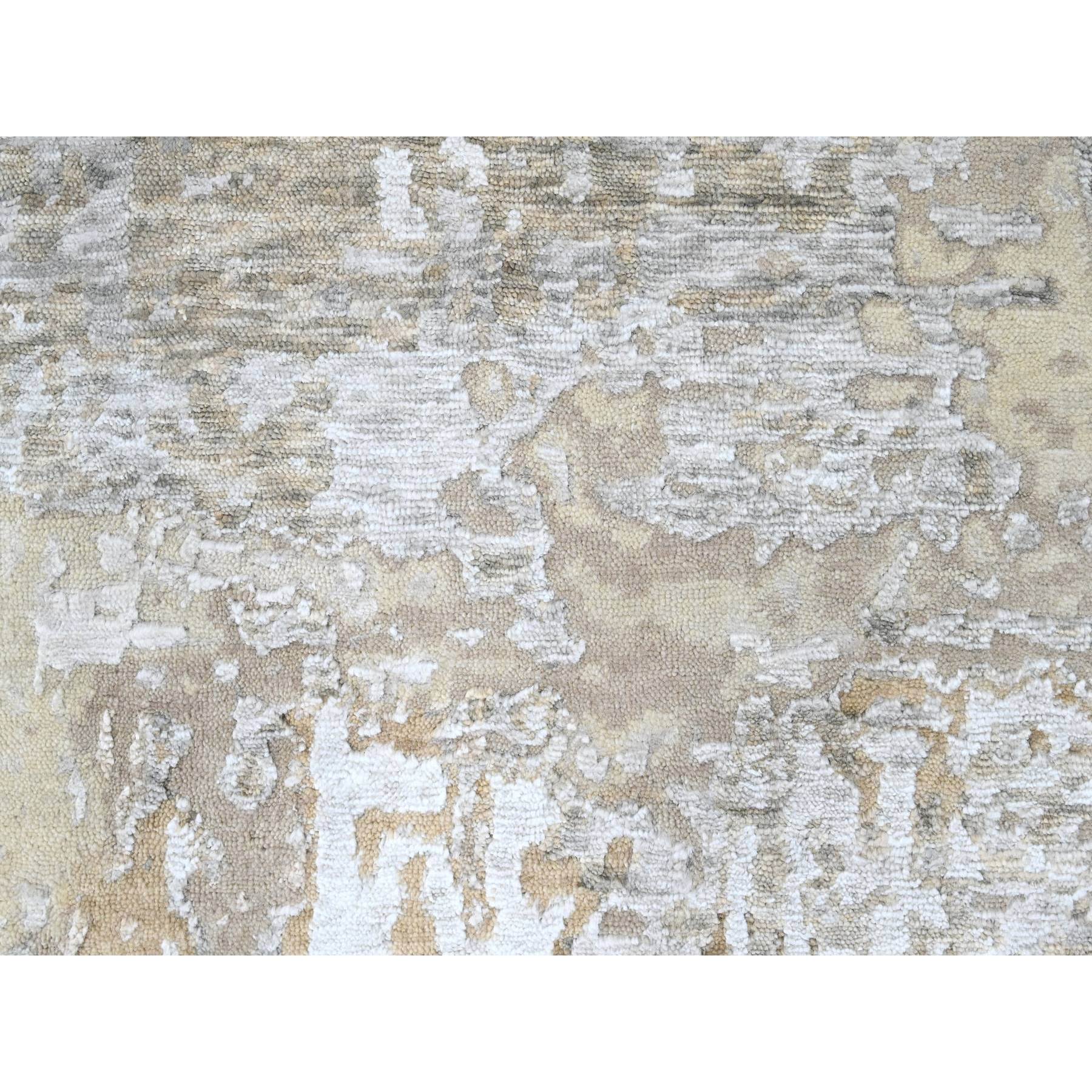 10'x13'10" Oyster Gray with Soft and Cozy Color Shades, Abstract Design, Wool and Plant Based Silk, Hand Knotted, Nepali Weave, Modern, Oriental Rug Sh10272