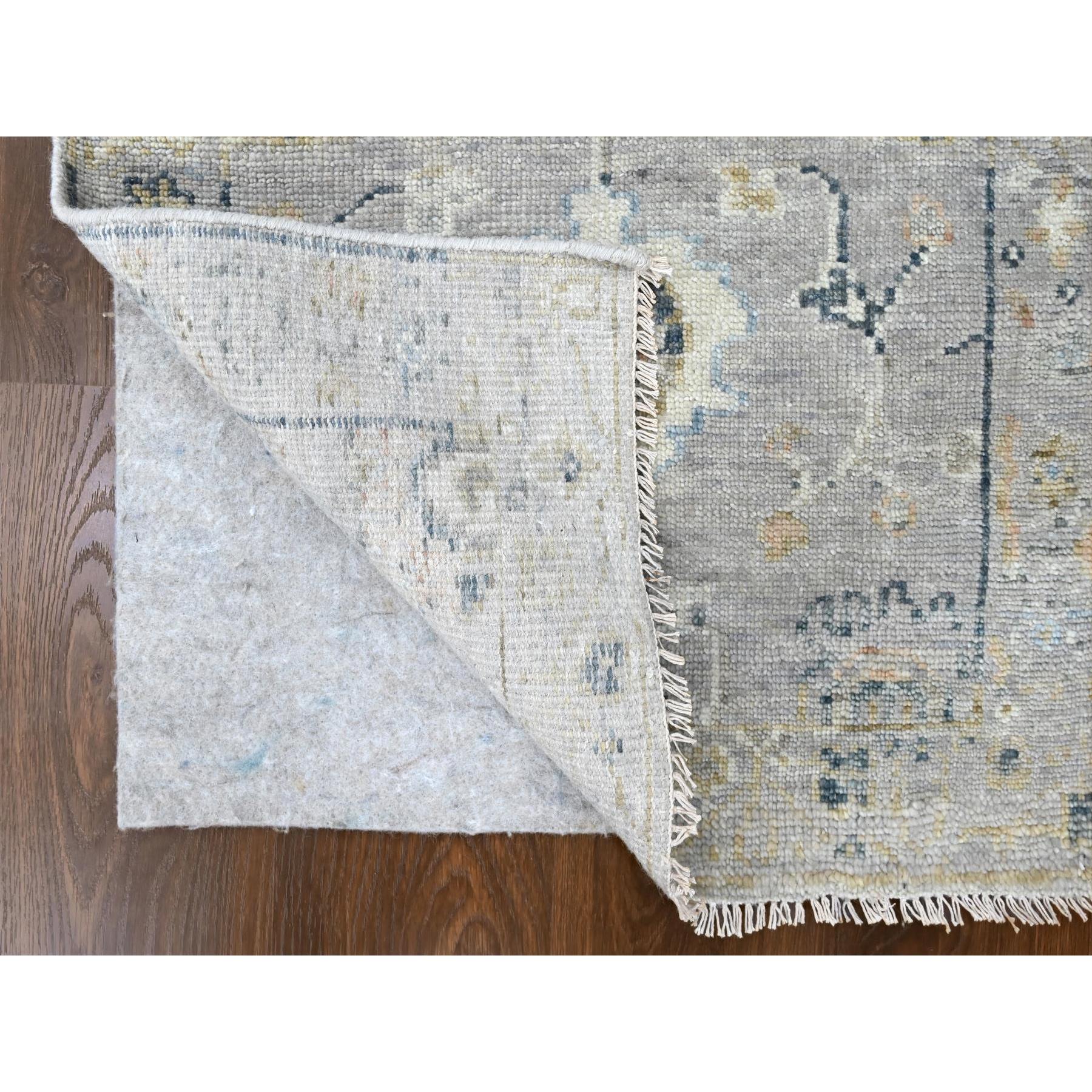 2'5"x8'5" Medium Gray, Supple Collection, Tone On Tone, Hand Knotted, Soft Vibrant Wool Pile, Plush and Lush, Oushak Design, Runner, Oriental Rug Sh10275