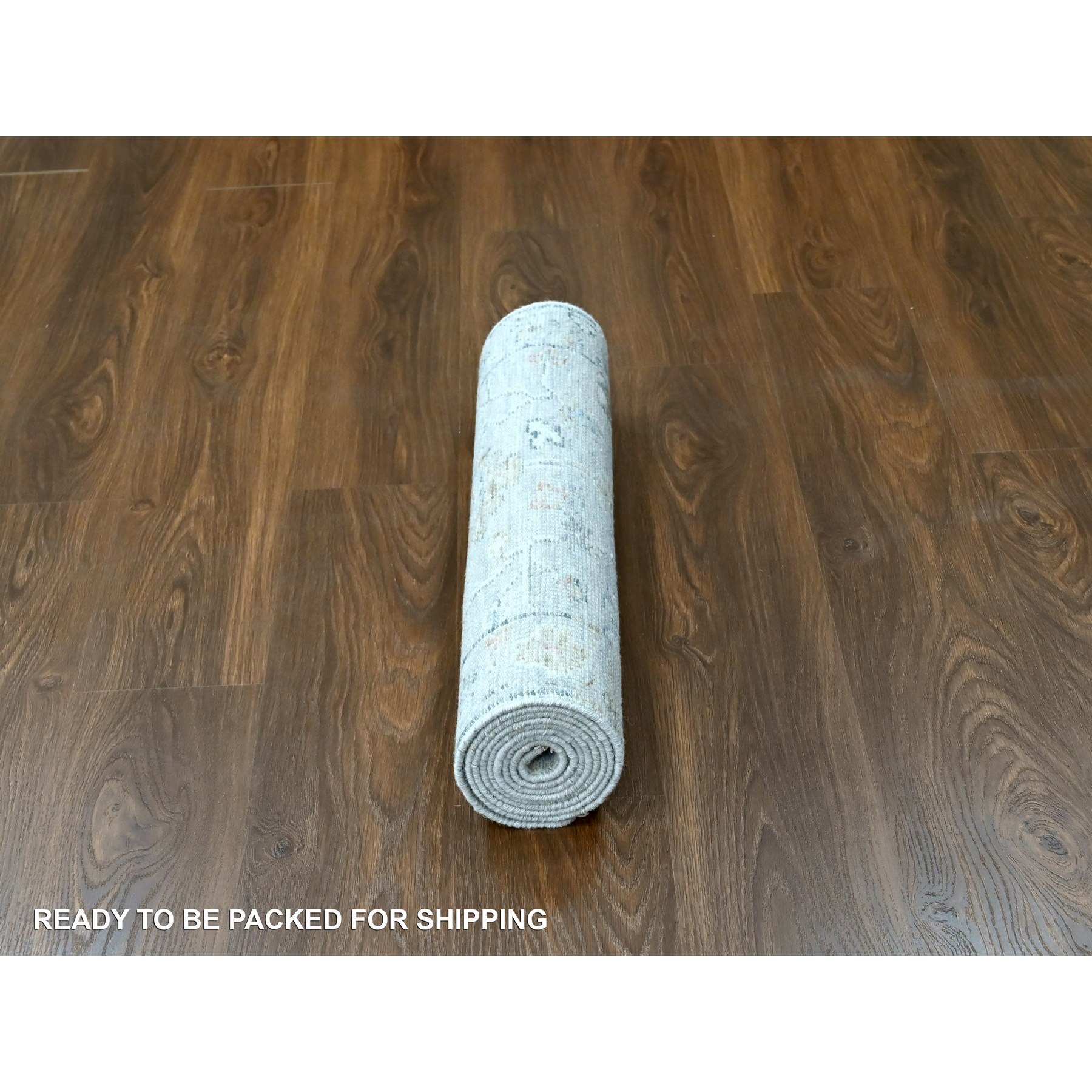 2'5"x8'5" Medium Gray, Supple Collection, Tone On Tone, Hand Knotted, Soft Vibrant Wool Pile, Plush and Lush, Oushak Design, Runner, Oriental Rug Sh10275