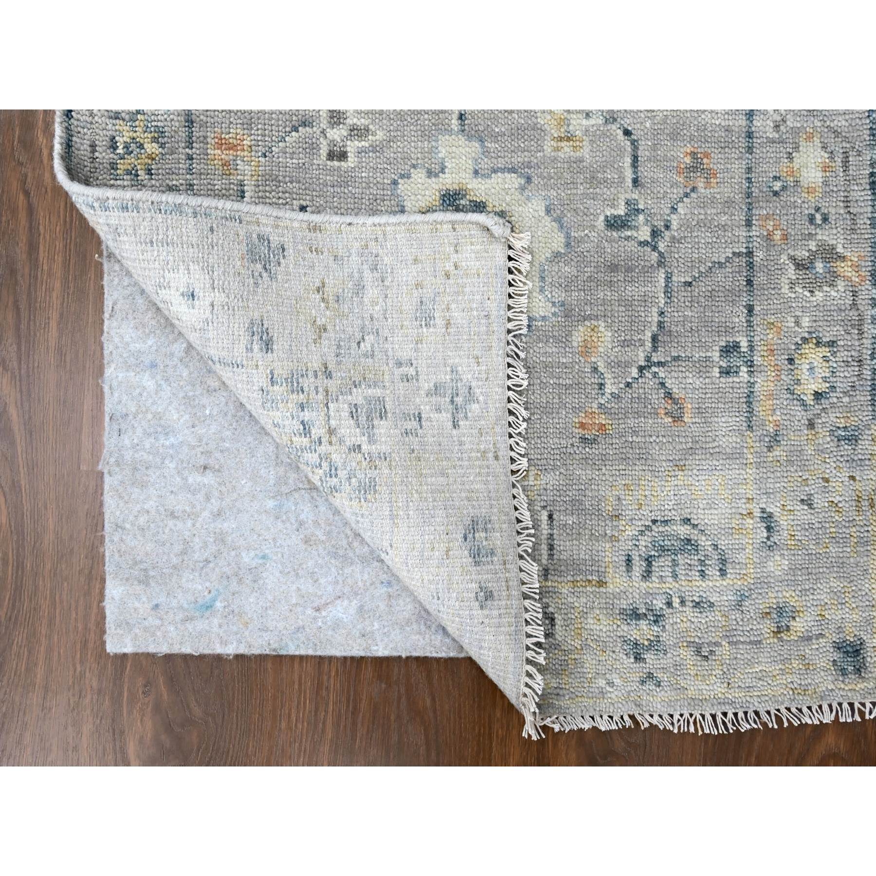 2'5"x13'10" Pastel Gray, Supple Collection, Oushak Design, Hand Knotted, Lush and Plush, Pure Wool, Soft Pile, Tone On Tone, Natural Dyes, Runner, Oriental Rug Sh10276