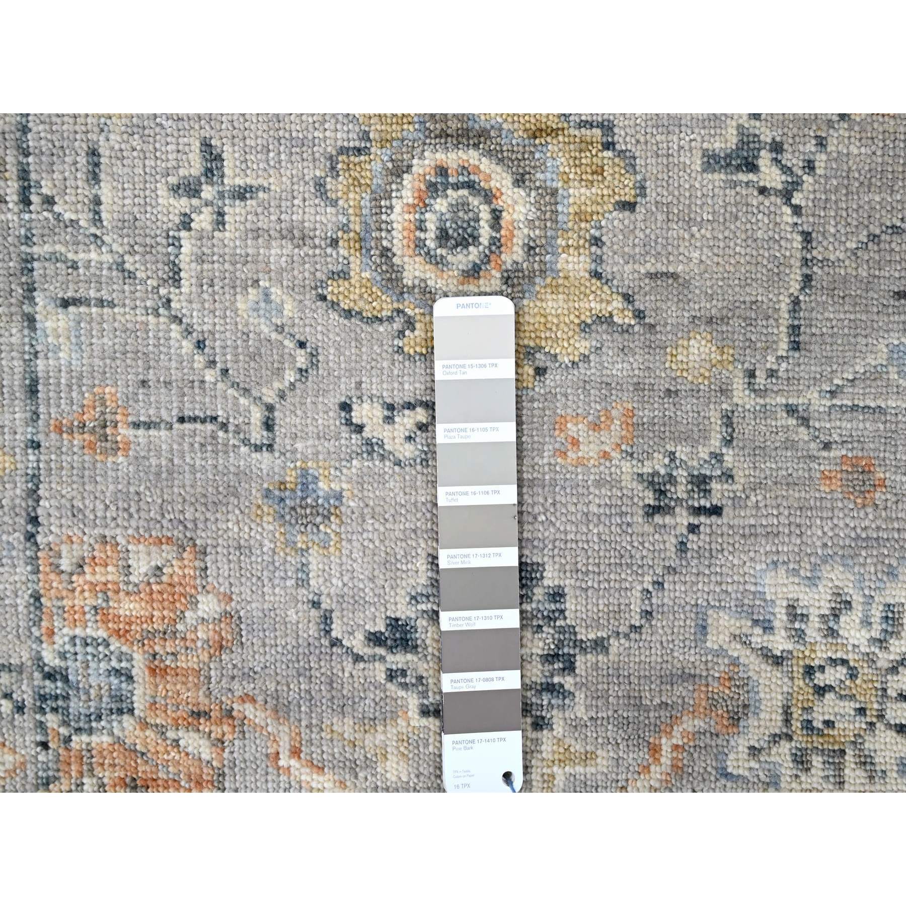 2'5"x13'10" Pastel Gray, Supple Collection, Oushak Design, Hand Knotted, Lush and Plush, Pure Wool, Soft Pile, Tone On Tone, Natural Dyes, Runner, Oriental Rug Sh10276
