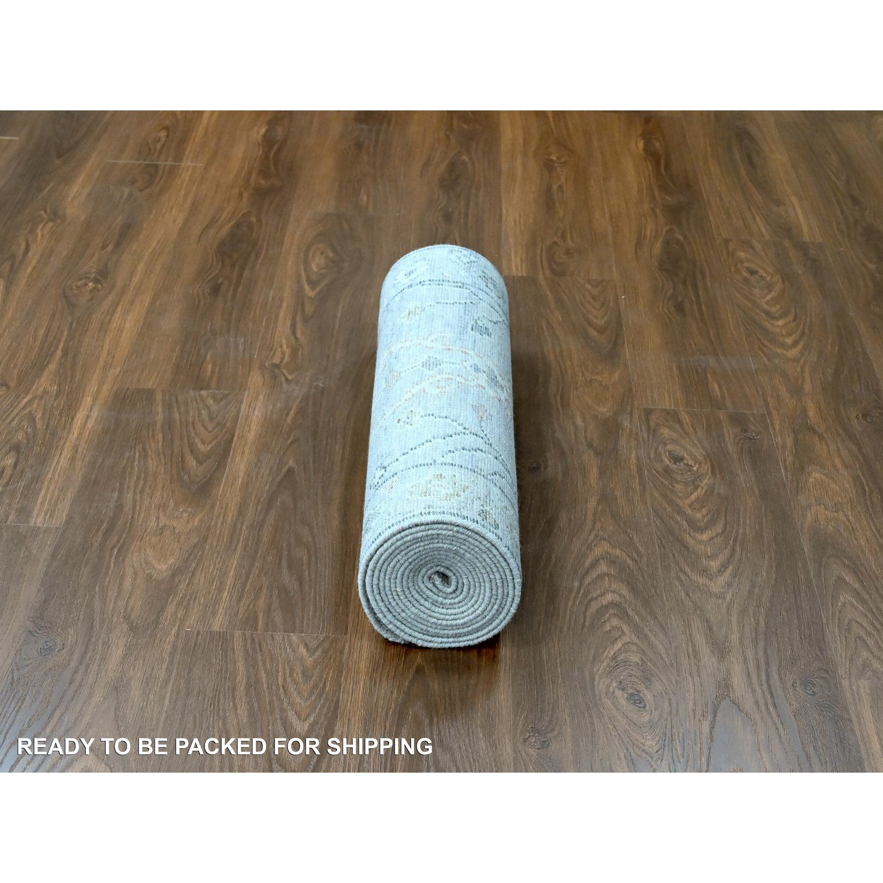 2'5"x13'10" Pastel Gray, Supple Collection, Oushak Design, Hand Knotted, Lush and Plush, Pure Wool, Soft Pile, Tone On Tone, Natural Dyes, Runner, Oriental Rug Sh10276