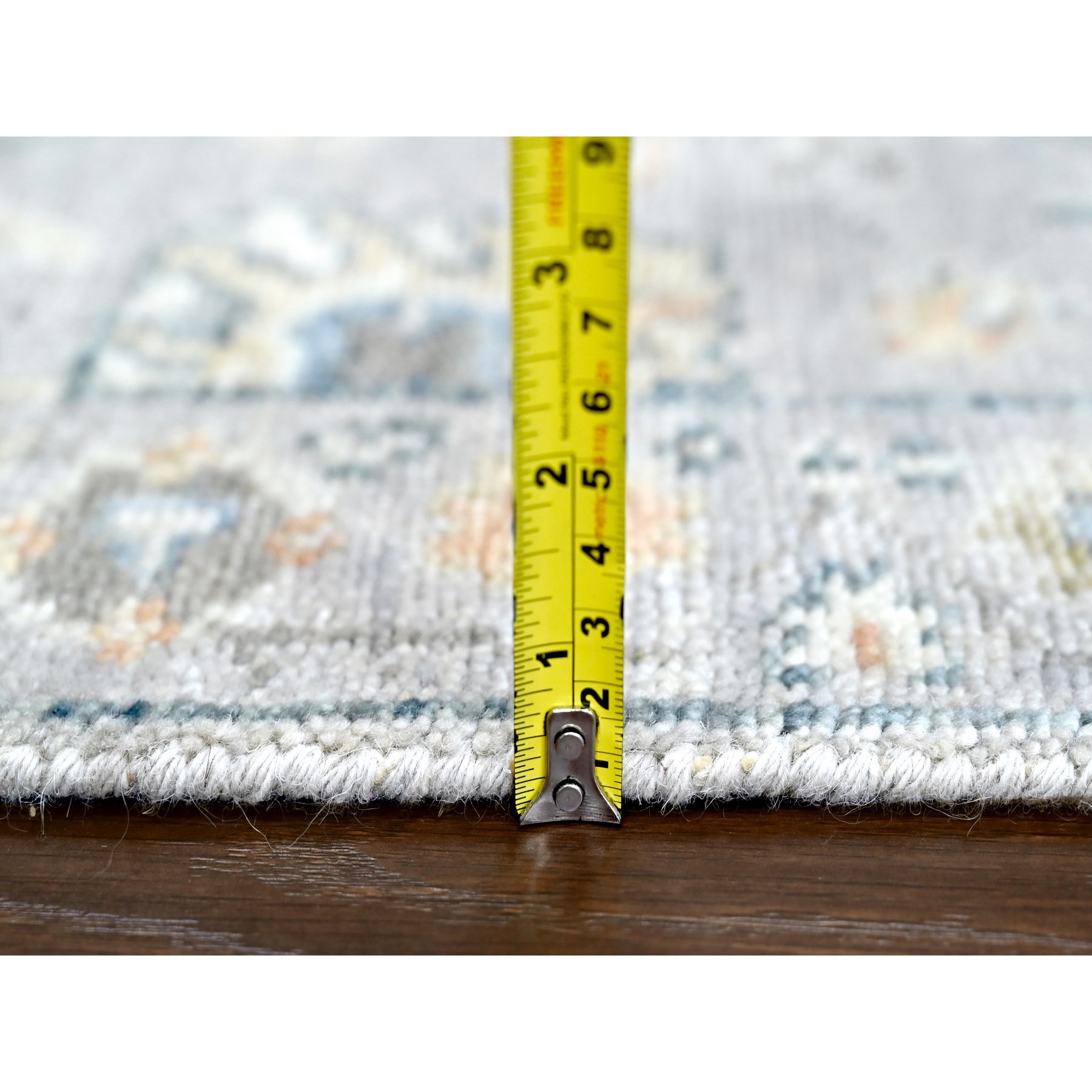 2'5"x13'10" Pastel Gray, Supple Collection, Oushak Design, Hand Knotted, Lush and Plush, Pure Wool, Soft Pile, Tone On Tone, Natural Dyes, Runner, Oriental Rug Sh10276
