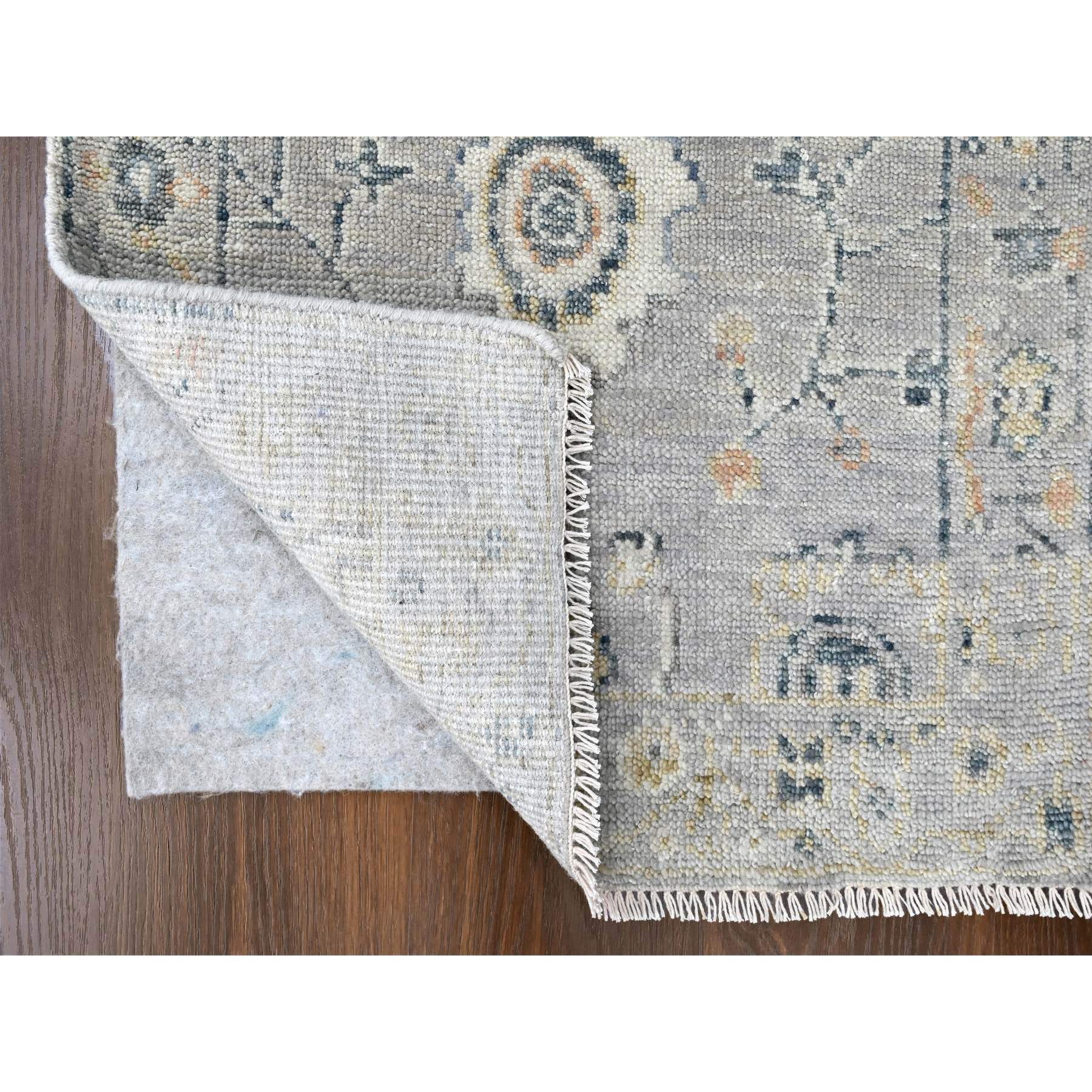 2'3"x11'2" Cloud Gray, Supple Collection, Oushak All Over Design, Soft Velvety Wool, Hand Knotted, Vegetable Dyes, Narrow Runner, Oriental Rug Sh10277