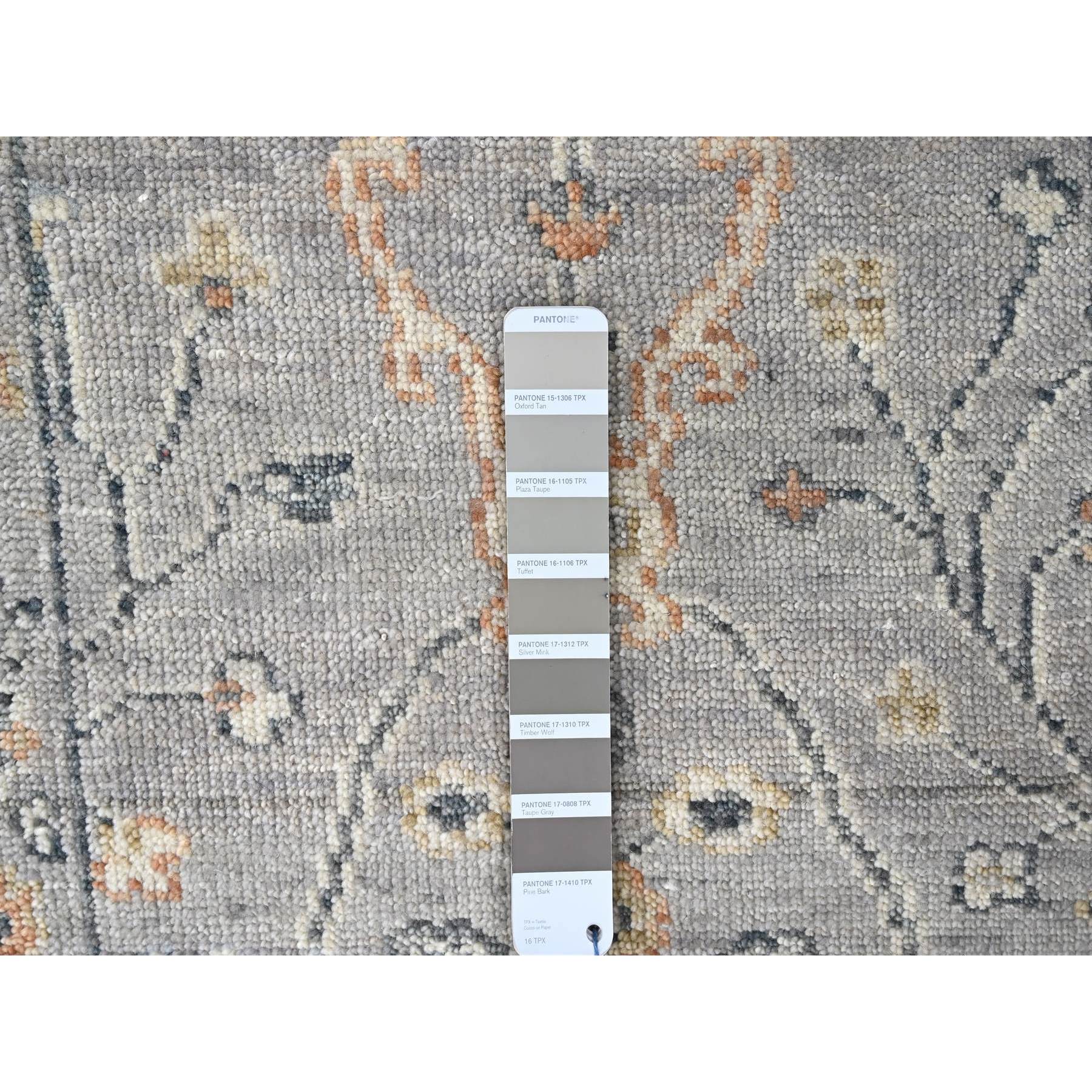 2'3"x11'2" Cloud Gray, Supple Collection, Oushak All Over Design, Soft Velvety Wool, Hand Knotted, Vegetable Dyes, Narrow Runner, Oriental Rug Sh10277