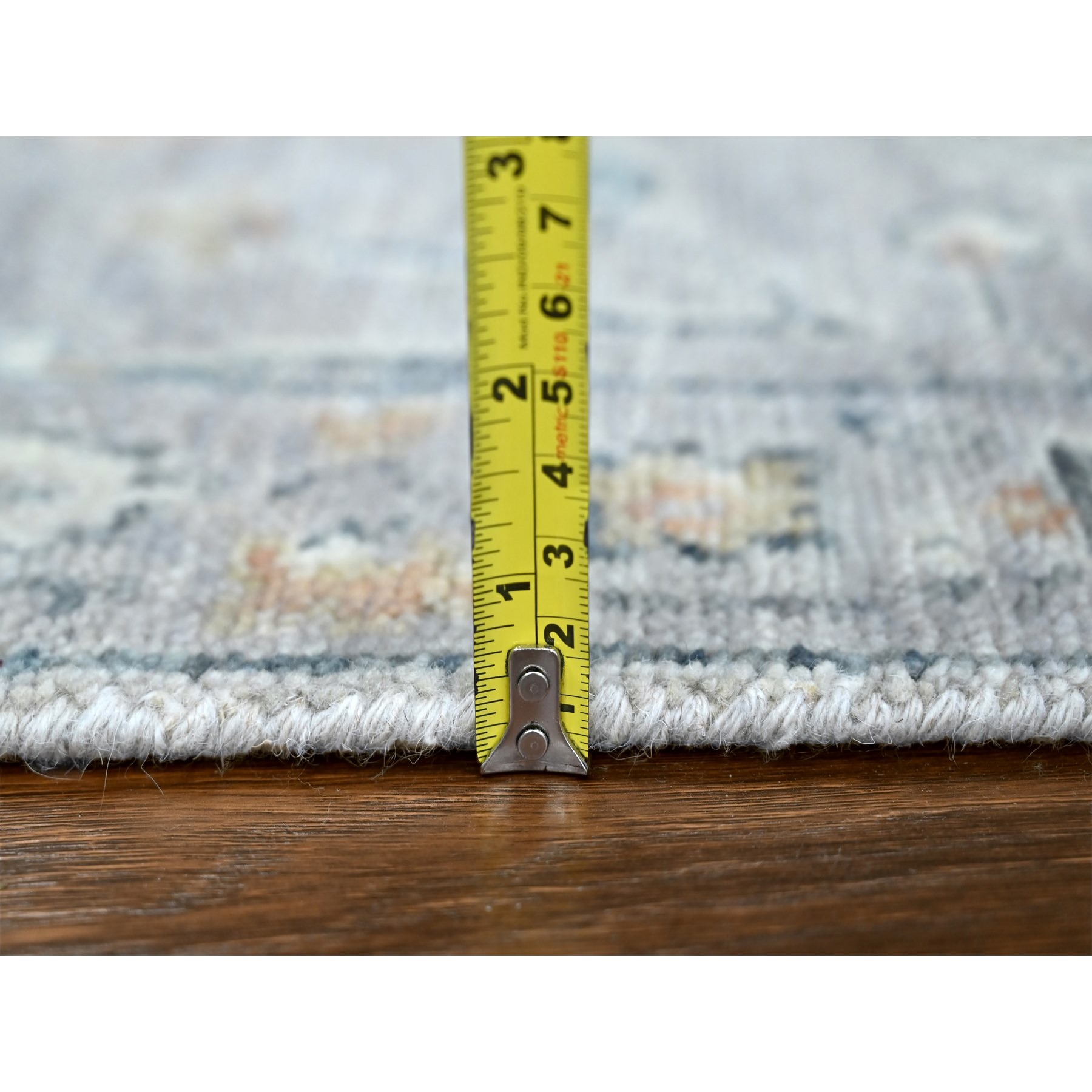 2'3"x11'2" Cloud Gray, Supple Collection, Oushak All Over Design, Soft Velvety Wool, Hand Knotted, Vegetable Dyes, Narrow Runner, Oriental Rug Sh10277
