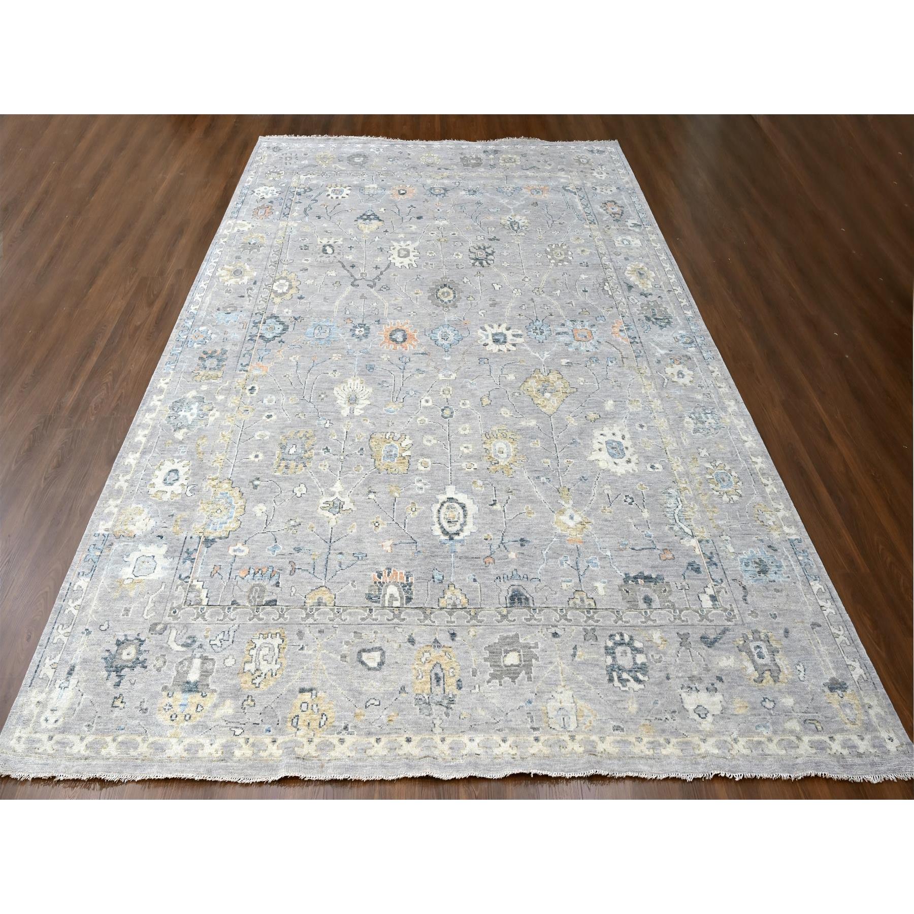 11'6"x15' Medium Gray, Oushak Design, Supple Collection, Organic Wool, Hand Knotted, Soft and Plush Pile, Oversized, Oriental Rug Sh10278