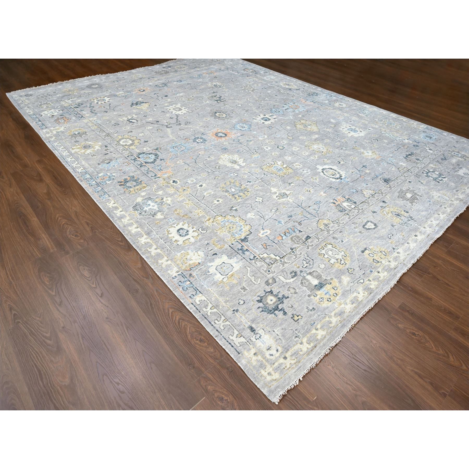 11'6"x15' Medium Gray, Oushak Design, Supple Collection, Organic Wool, Hand Knotted, Soft and Plush Pile, Oversized, Oriental Rug Sh10278
