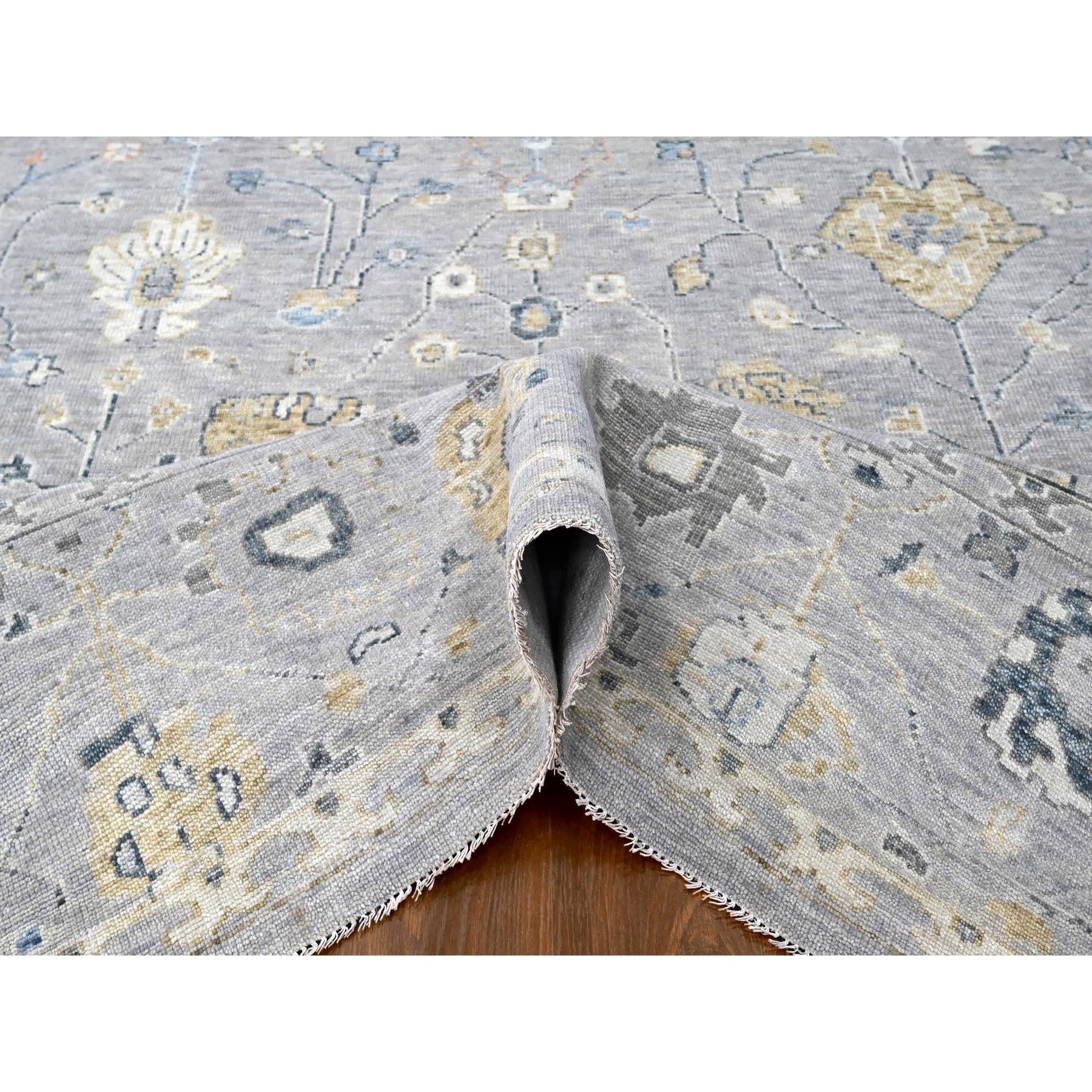 11'6"x15' Medium Gray, Oushak Design, Supple Collection, Organic Wool, Hand Knotted, Soft and Plush Pile, Oversized, Oriental Rug Sh10278