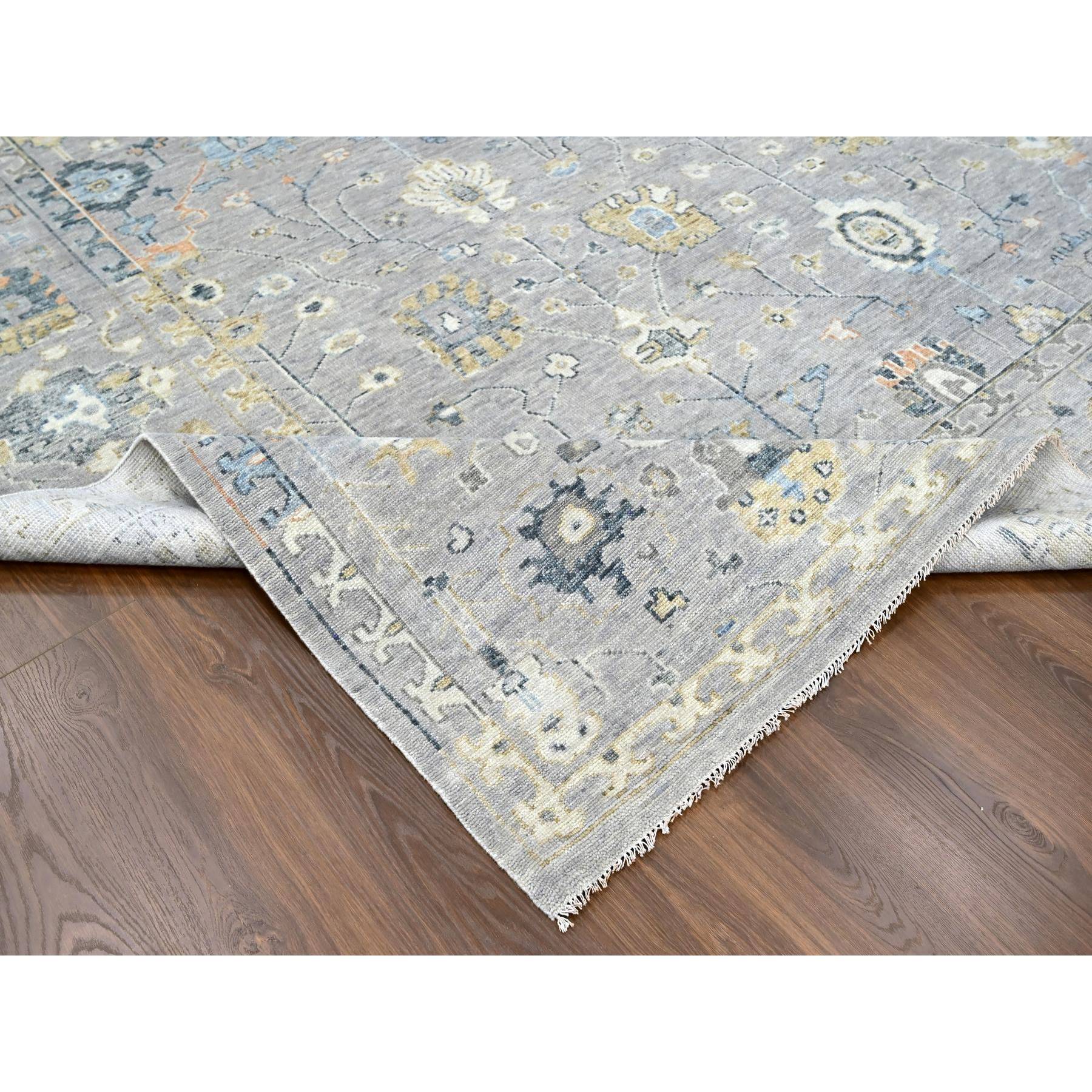 11'6"x15' Medium Gray, Oushak Design, Supple Collection, Organic Wool, Hand Knotted, Soft and Plush Pile, Oversized, Oriental Rug Sh10278