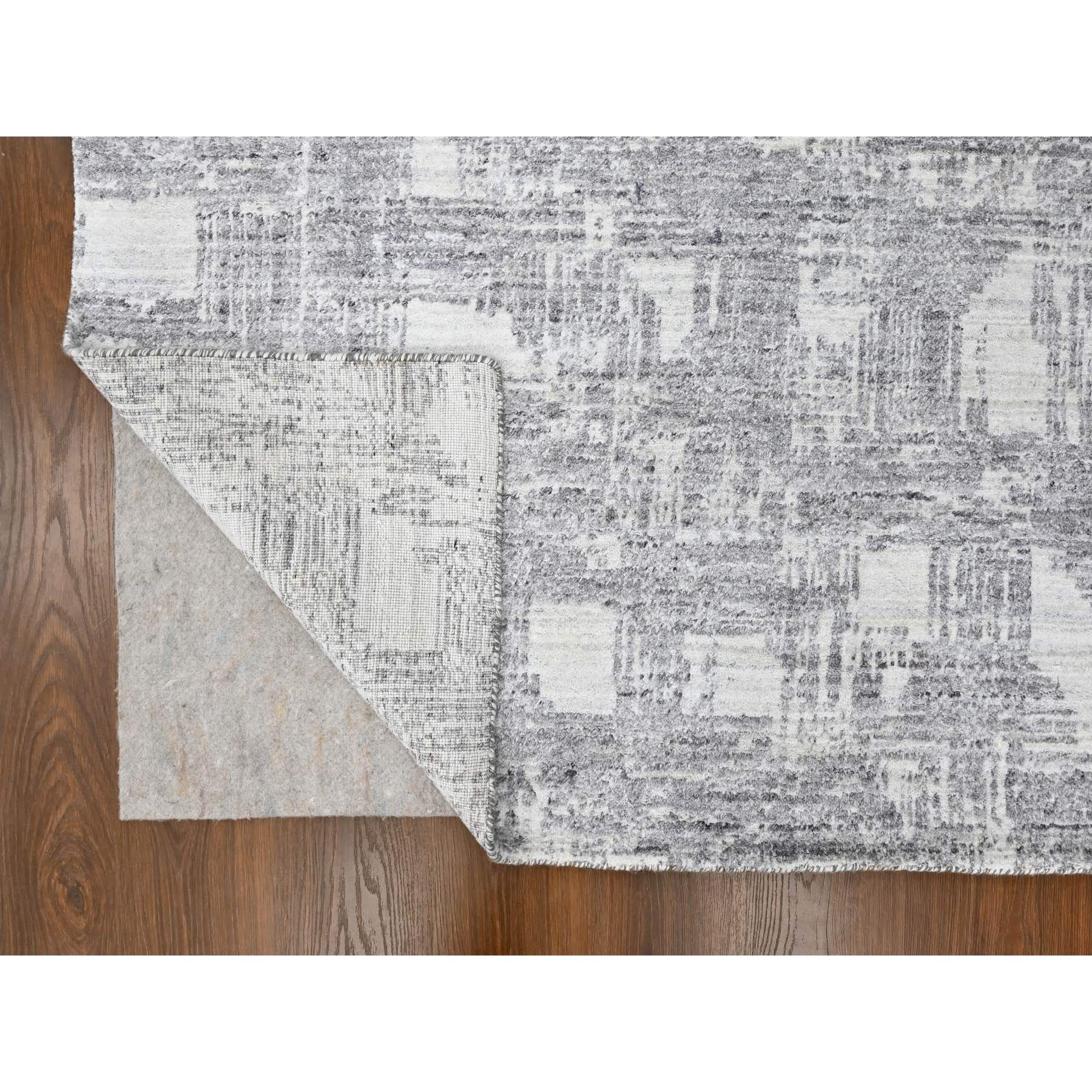 8'x10' Chiffon White, Hand Loomed, Wool and Plant Based Silk, Textured Pile, Modern Grid Like Design, Oriental Rug Sh10280