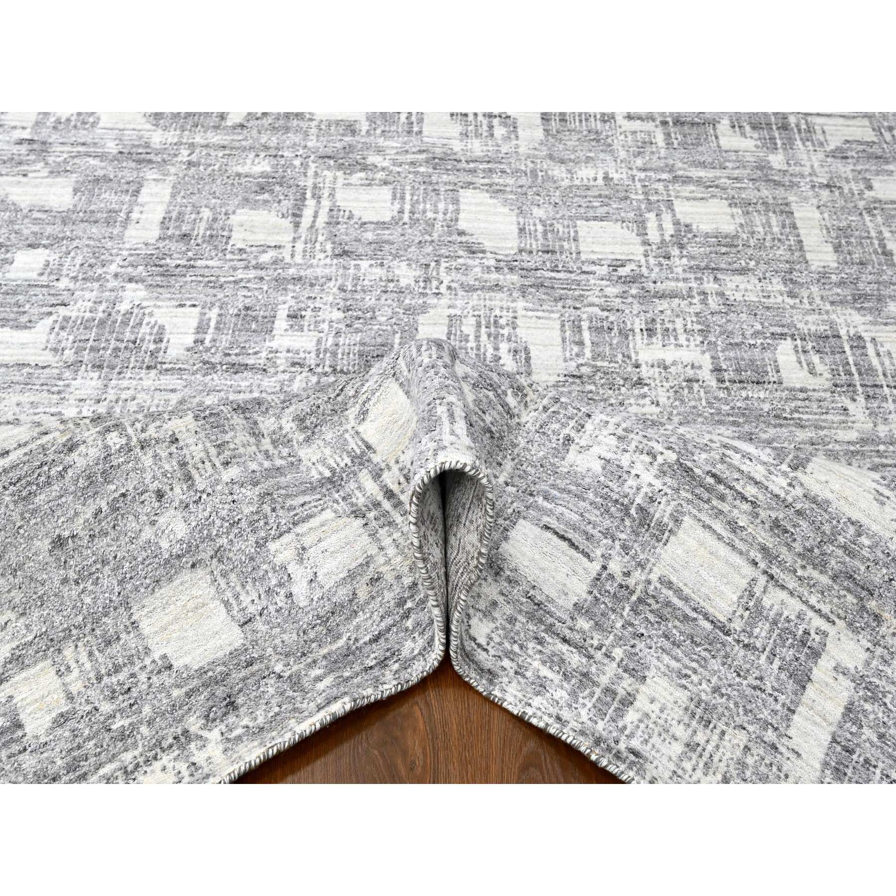8'x10' Chiffon White, Hand Loomed, Wool and Plant Based Silk, Textured Pile, Modern Grid Like Design, Oriental Rug Sh10280