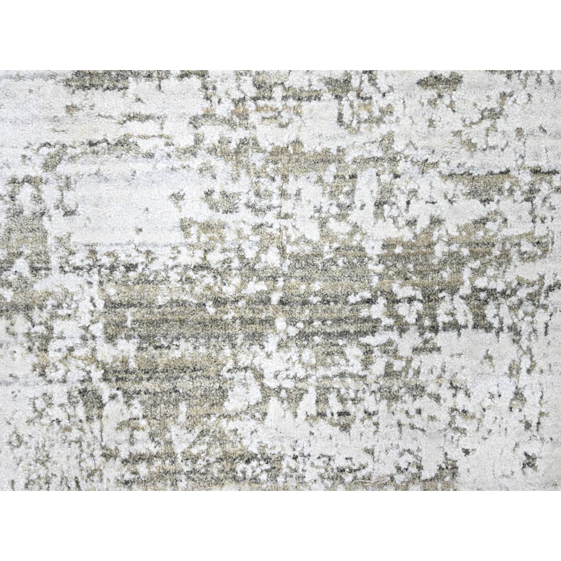 8'x10' Cotton White with Brown, Modern Design, Hand Loomed, Wool and Plant Based Silk, Textured Pile, Oriental Rug Sh10281