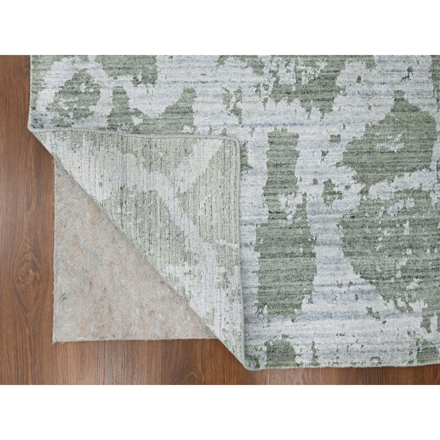 6'7"x9'6" Sage Green, Hand Loomed, Modern Design, Wool and Plant Based Silk, Textured Pile, Oriental Rug Sh10282
