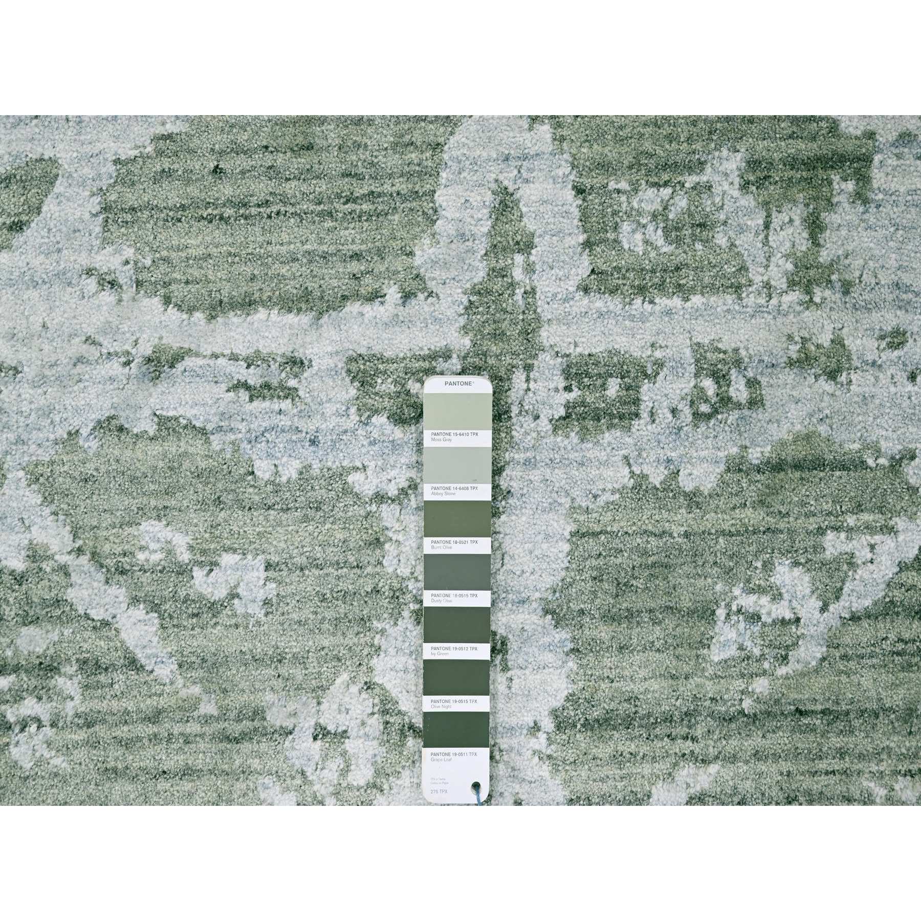 6'7"x9'6" Sage Green, Hand Loomed, Modern Design, Wool and Plant Based Silk, Textured Pile, Oriental Rug Sh10282