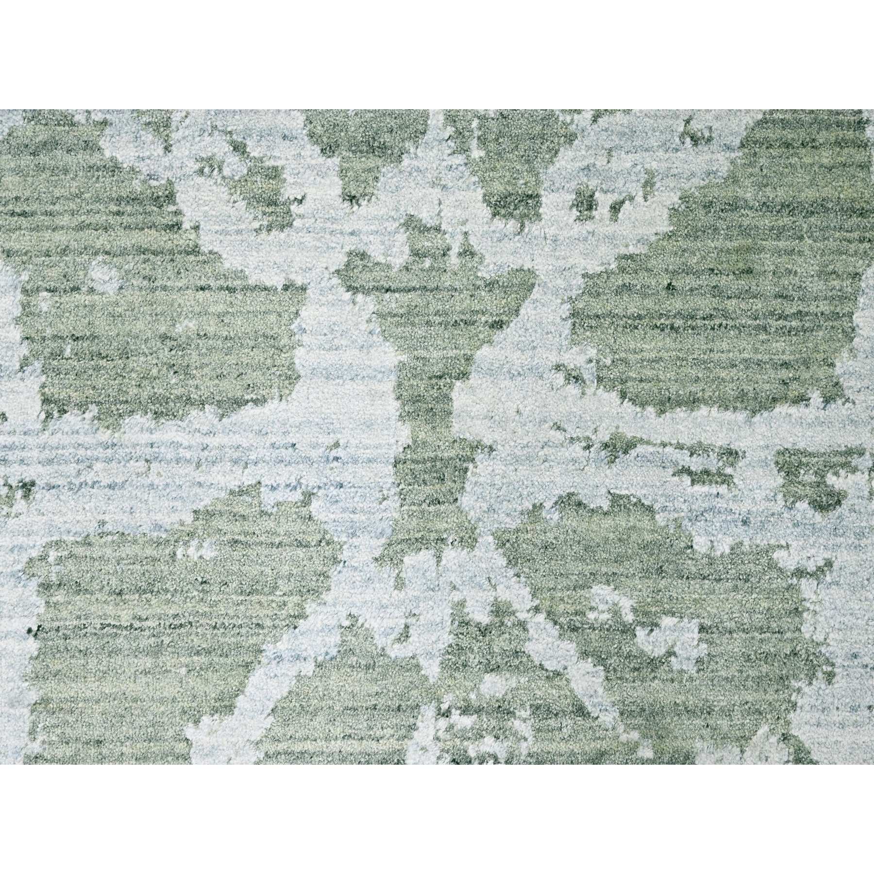 6'7"x9'6" Sage Green, Hand Loomed, Modern Design, Wool and Plant Based Silk, Textured Pile, Oriental Rug Sh10282