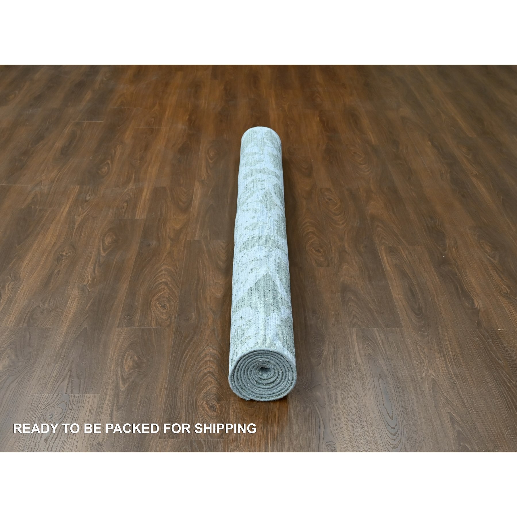 6'7"x9'6" Sage Green, Hand Loomed, Modern Design, Wool and Plant Based Silk, Textured Pile, Oriental Rug Sh10282