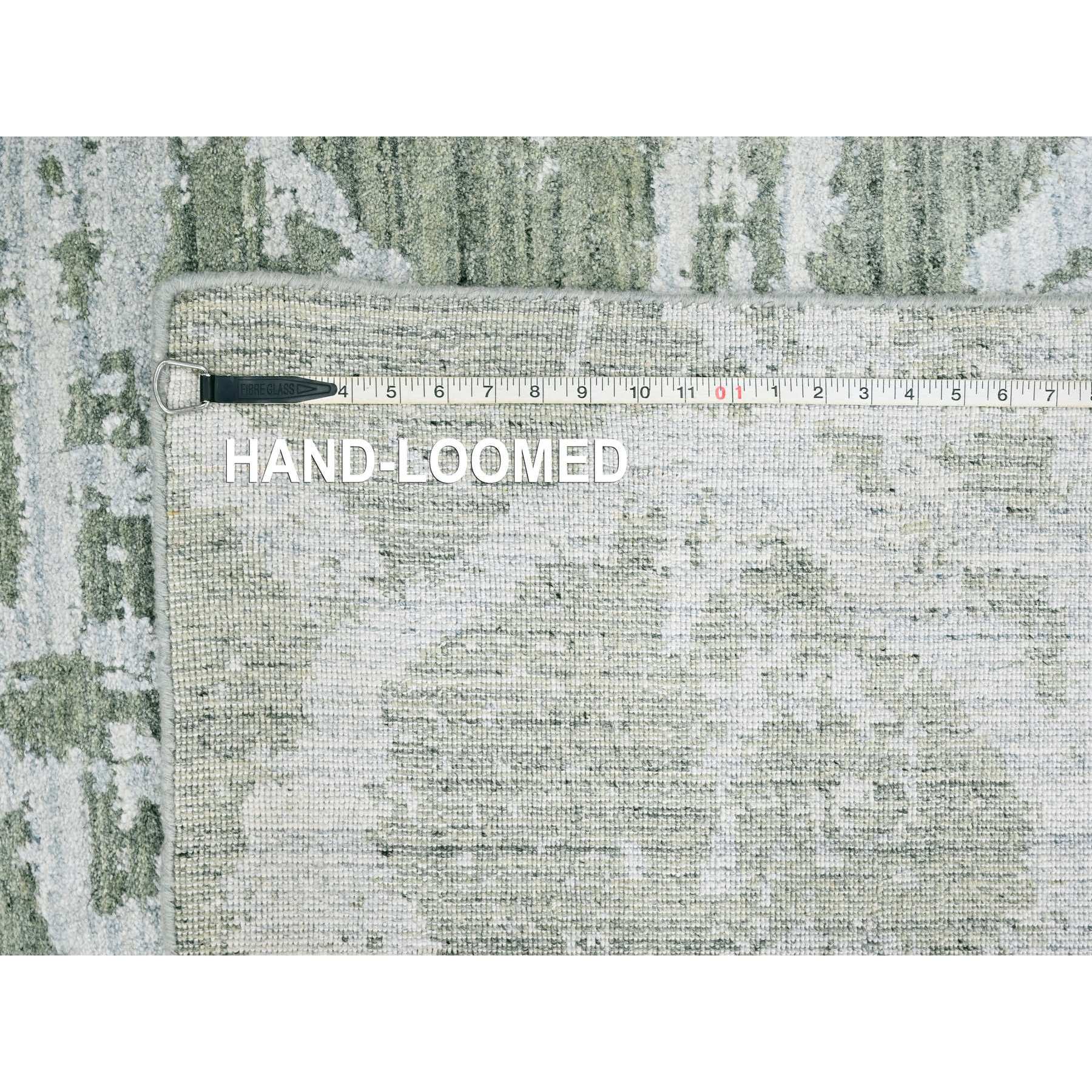 6'7"x9'6" Sage Green, Hand Loomed, Modern Design, Wool and Plant Based Silk, Textured Pile, Oriental Rug Sh10282