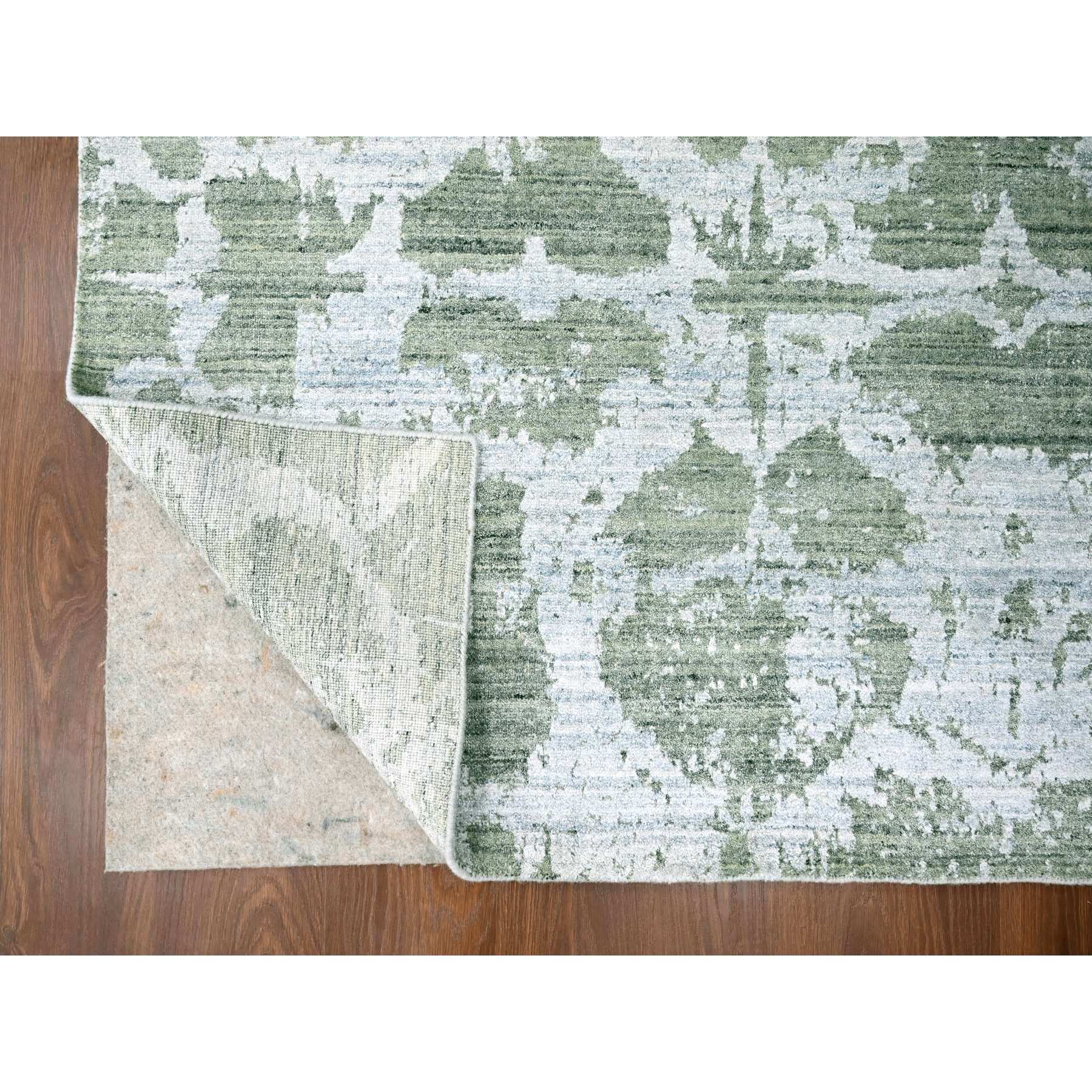 5'5"x7'5" Pistachio Green, Hand Loomed, Wool and Plant Based Silk, Textured Pile, Modern Design, Oriental Rug Sh10283