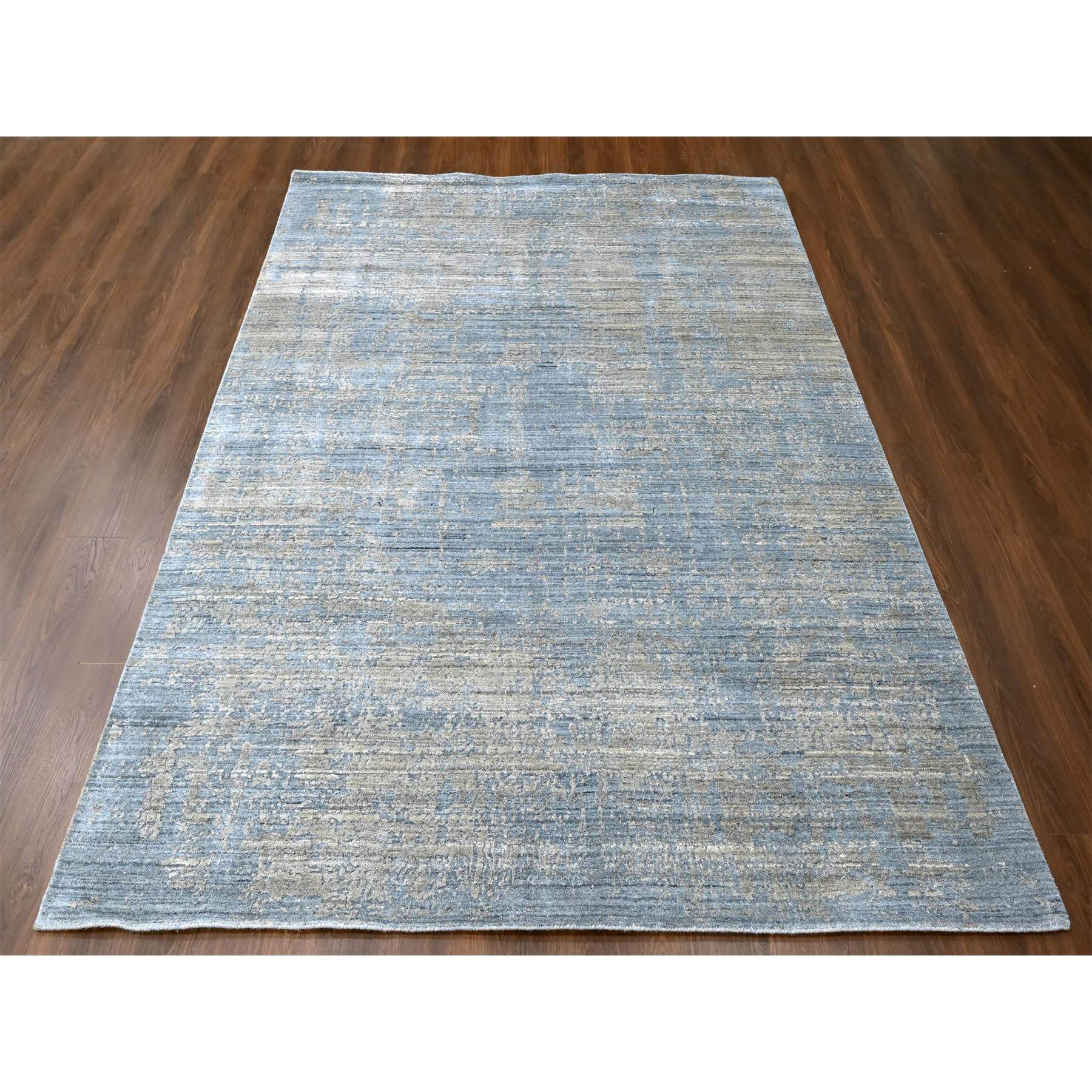 8'x10' Marengo Gray, Modern Design, Hand Loomed, Wool and Plant Based Silk, Textured Pile, Oriental Rug Sh10286