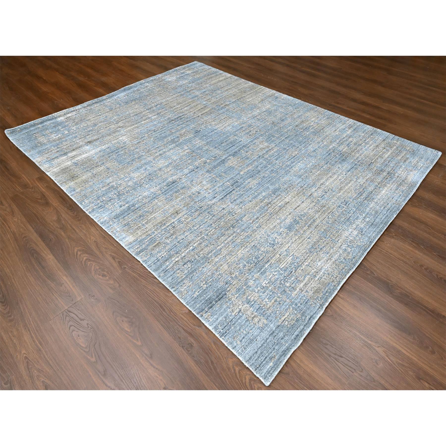 8'x10' Marengo Gray, Modern Design, Hand Loomed, Wool and Plant Based Silk, Textured Pile, Oriental Rug Sh10286