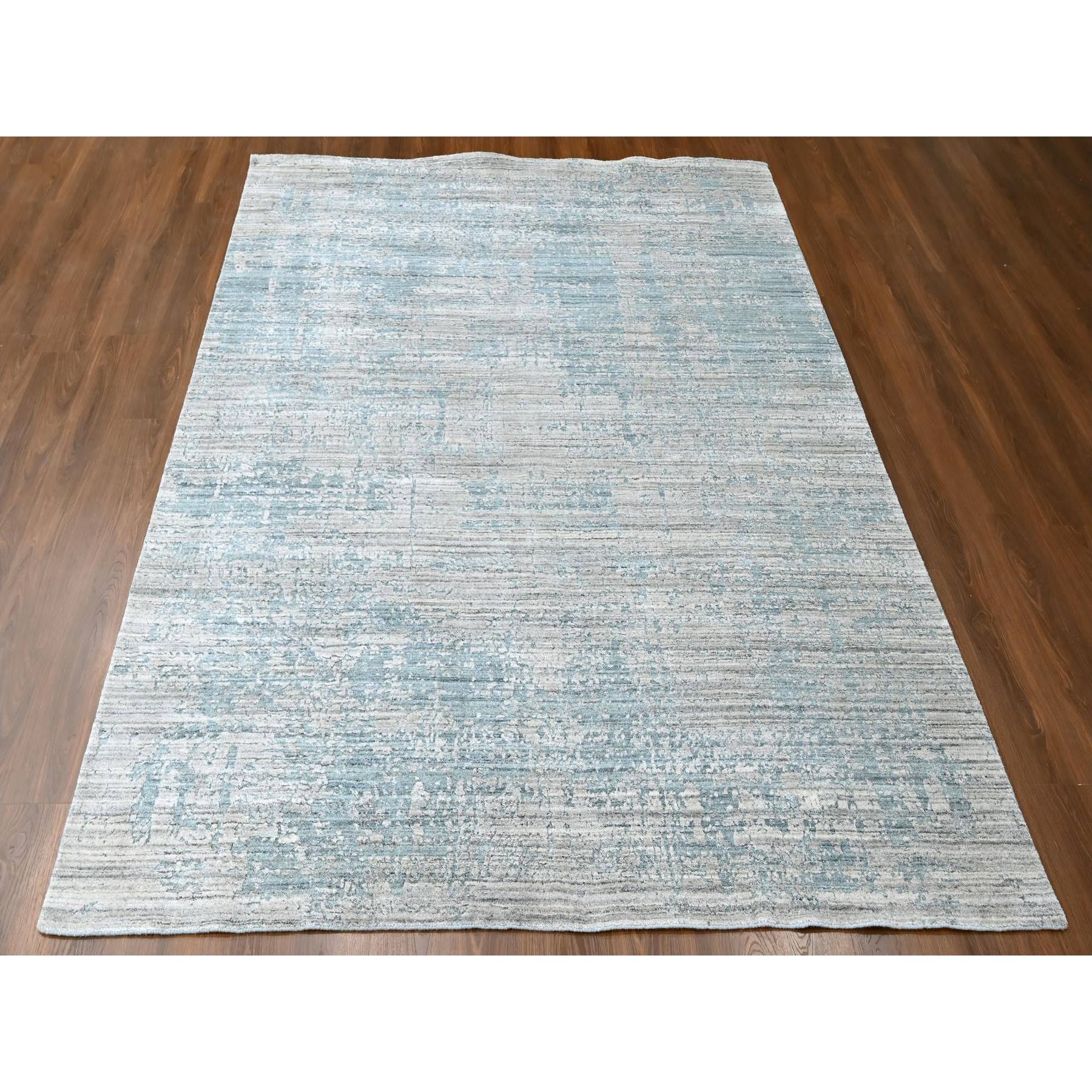 8'3"x10' Spanish Gray, Hand Loomed, Wool and Plant Based Silk, Textured Pile, Modern Design, Oriental Rug Sh10287