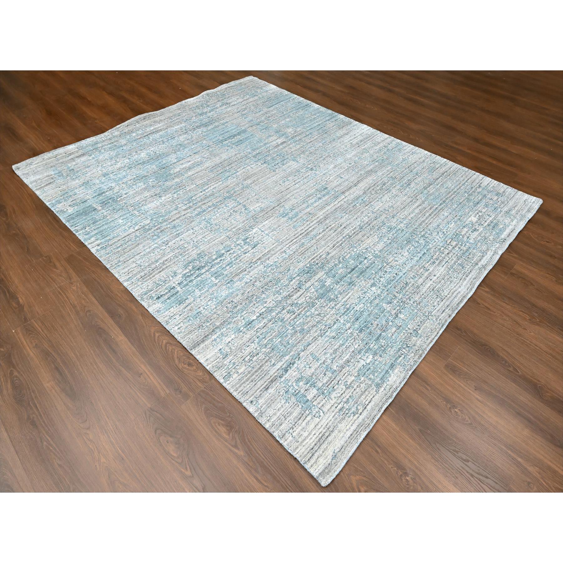 8'3"x10' Spanish Gray, Hand Loomed, Wool and Plant Based Silk, Textured Pile, Modern Design, Oriental Rug Sh10287