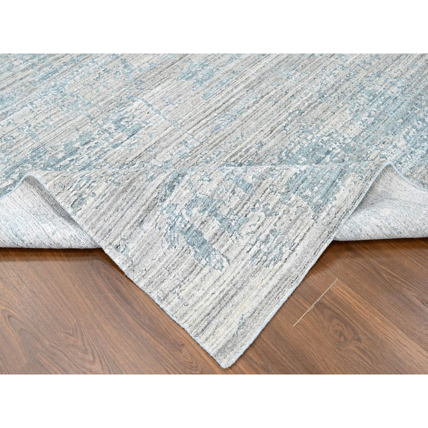 8'3"x10' Spanish Gray, Hand Loomed, Wool and Plant Based Silk, Textured Pile, Modern Design, Oriental Rug Sh10287