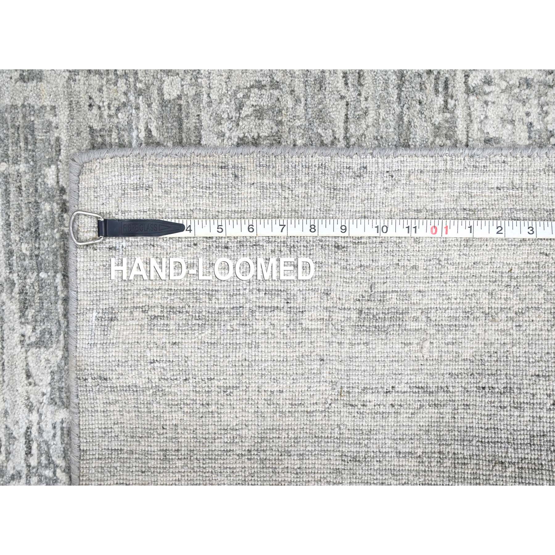 4'2"x6' Misty Gray, Wool and Plant Based Silk, Hand Loomed, Textured Pile, Modern Design, Oriental Rug Sh10289