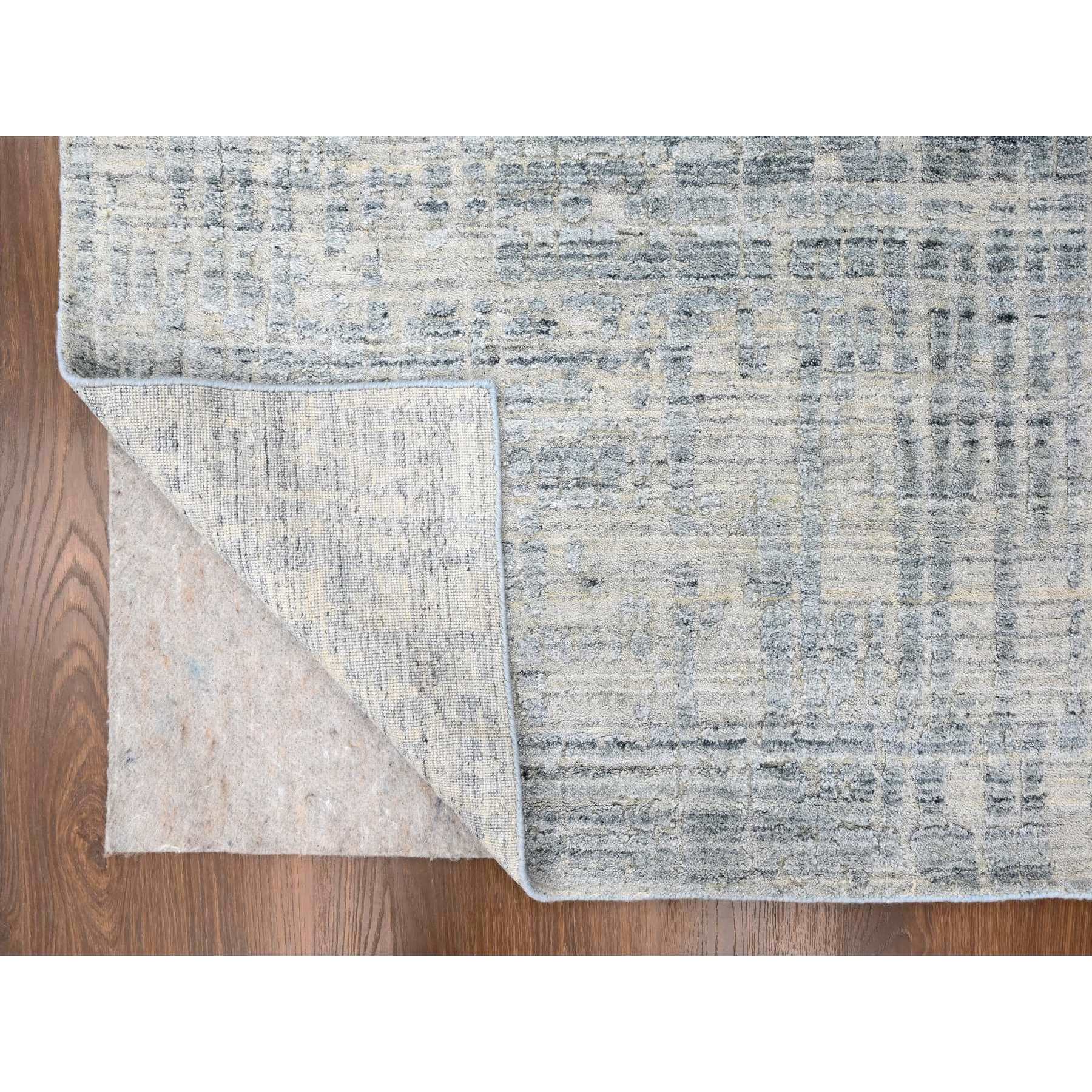 9'4"x13'6" Storm Gray, Modern Design, Hand Loomed, Wool and Plant Based Silk, Textured Pile, Oriental Rug Sh10290