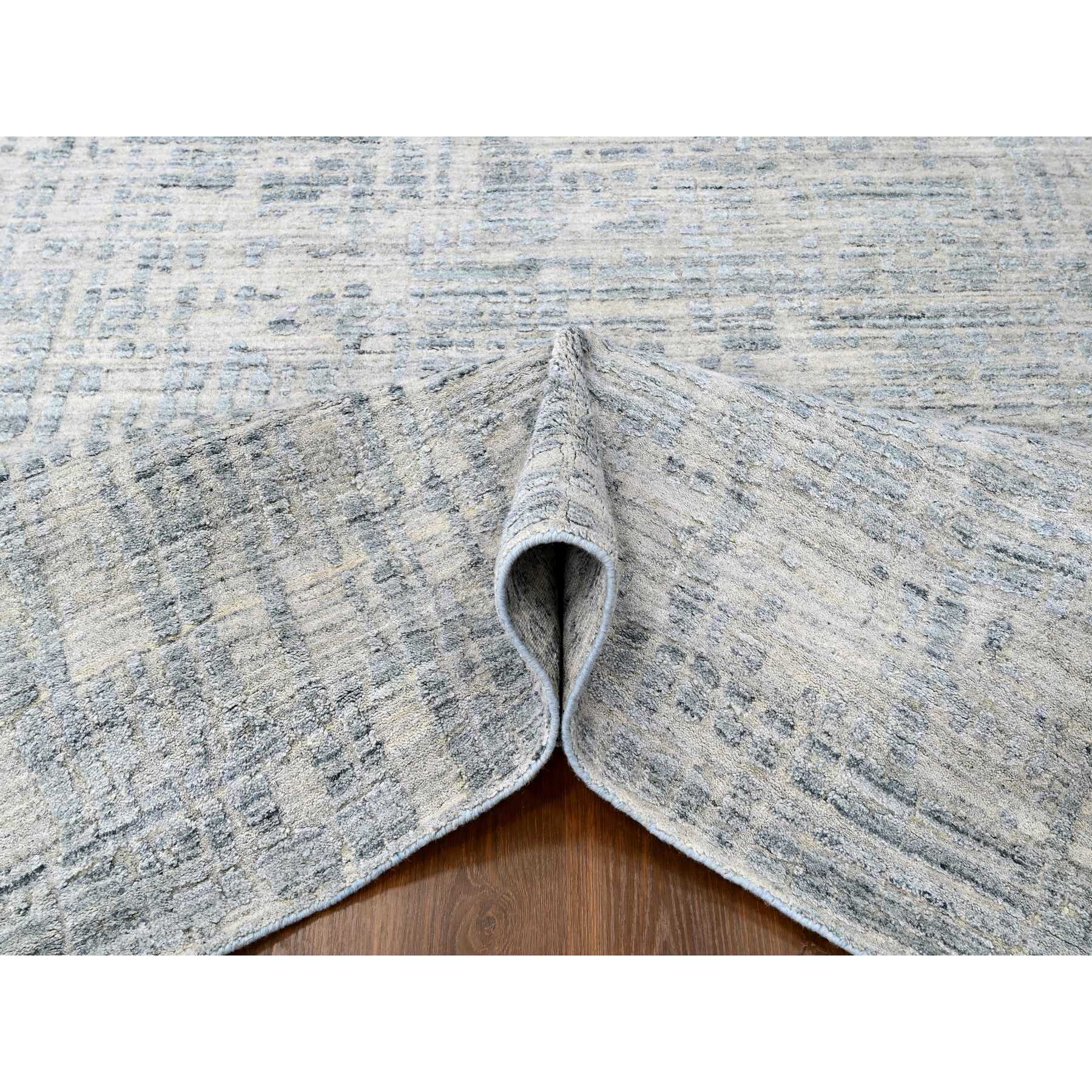 9'4"x13'6" Storm Gray, Modern Design, Hand Loomed, Wool and Plant Based Silk, Textured Pile, Oriental Rug Sh10290