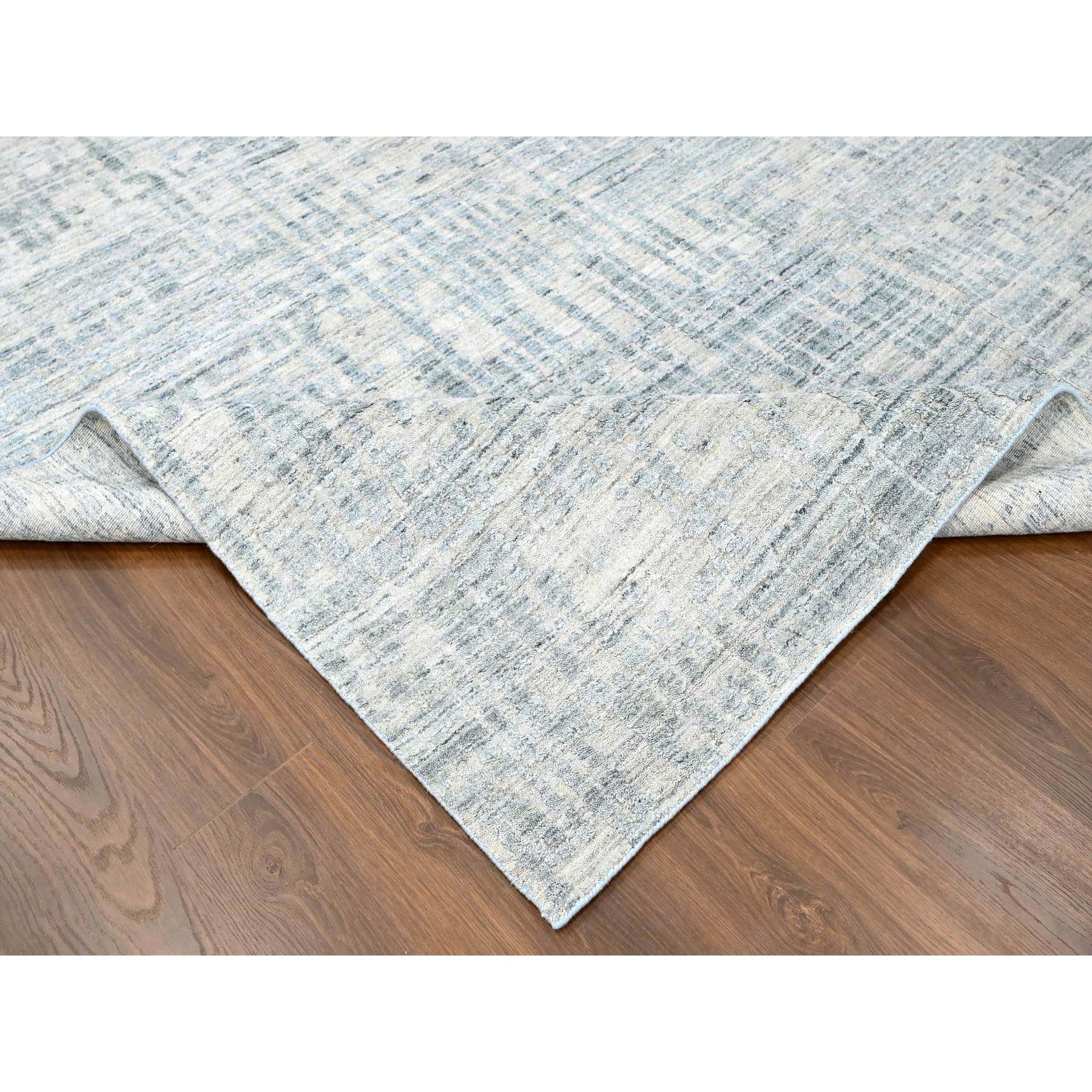 9'4"x13'6" Storm Gray, Modern Design, Hand Loomed, Wool and Plant Based Silk, Textured Pile, Oriental Rug Sh10290