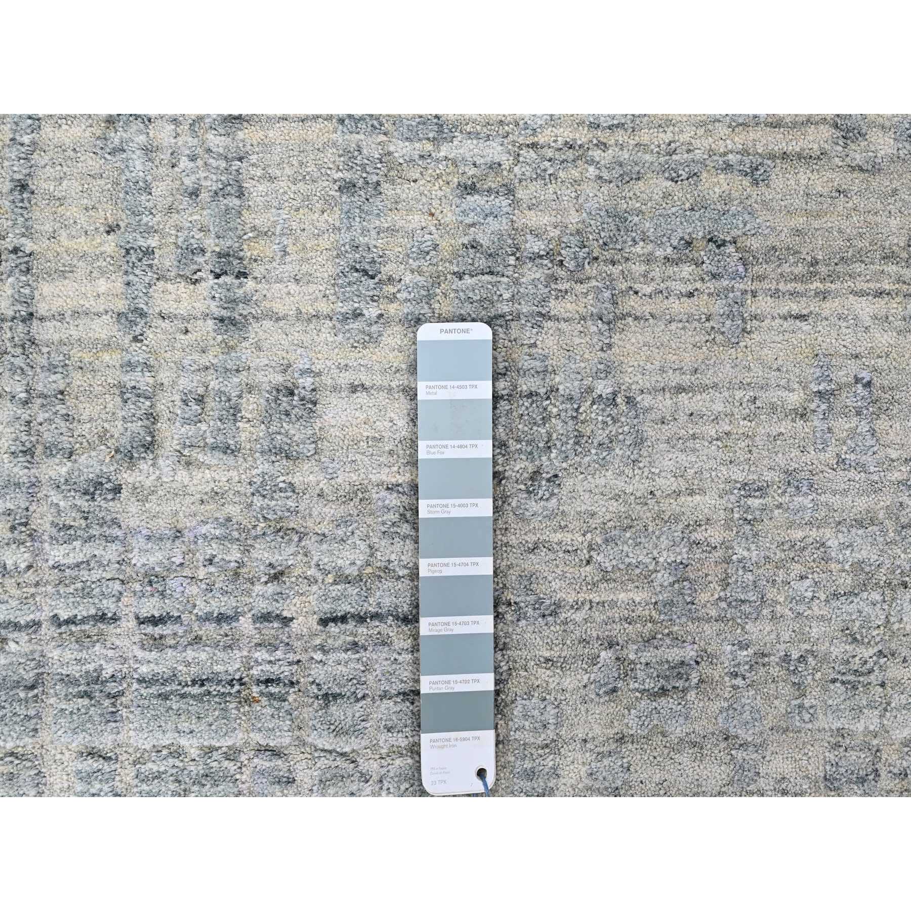 9'4"x13'6" Storm Gray, Modern Design, Hand Loomed, Wool and Plant Based Silk, Textured Pile, Oriental Rug Sh10290