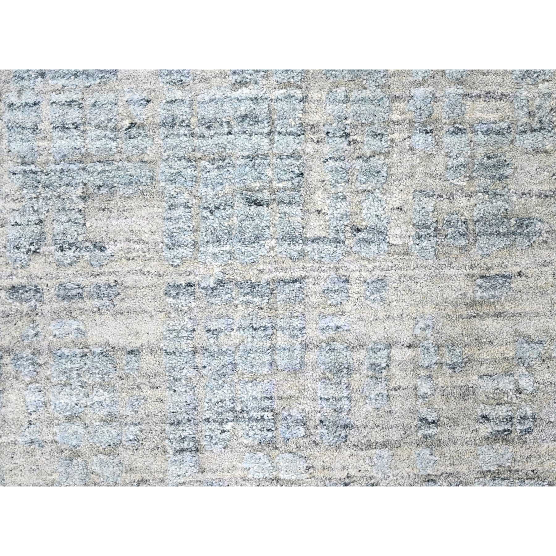 9'4"x13'6" Storm Gray, Modern Design, Hand Loomed, Wool and Plant Based Silk, Textured Pile, Oriental Rug Sh10290
