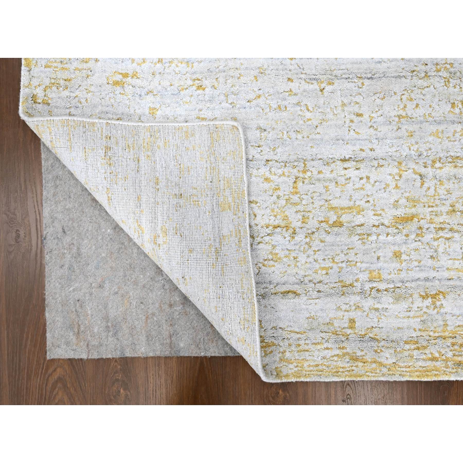 9'10"x13'10" Macaroon Yellow, Hand Loomed, Wool and Plant Based Silk, Textured Pile, Modern Design, Oriental Rug Sh10291