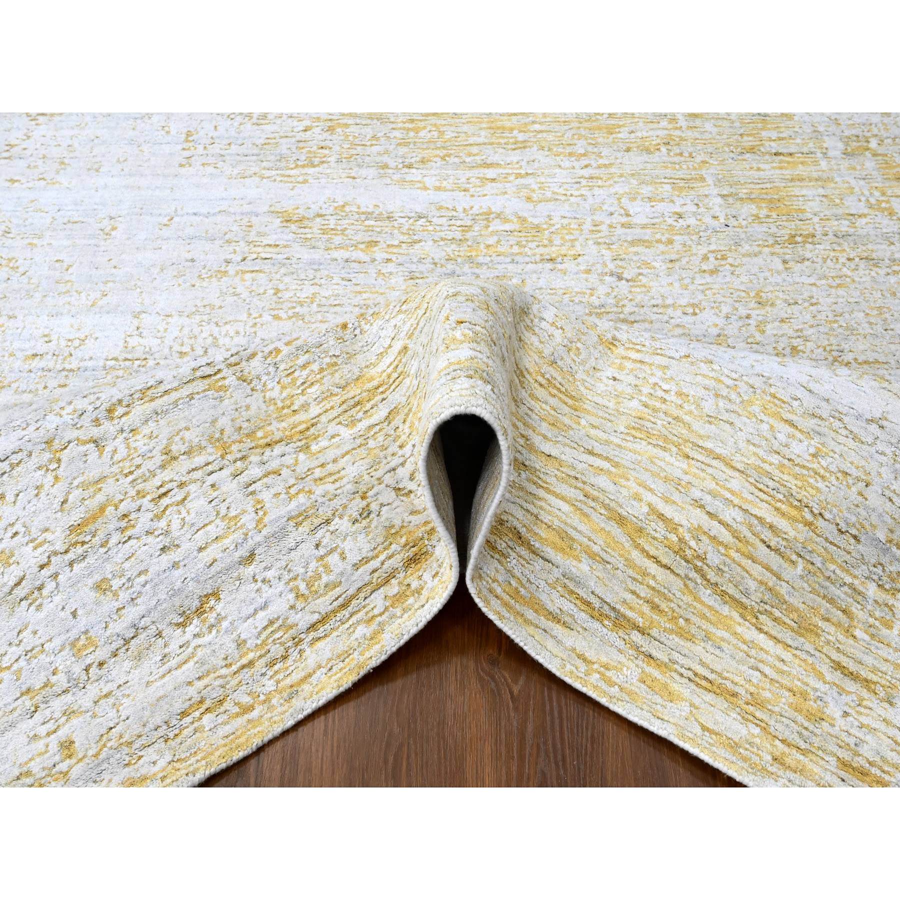 9'10"x13'10" Macaroon Yellow, Hand Loomed, Wool and Plant Based Silk, Textured Pile, Modern Design, Oriental Rug Sh10291
