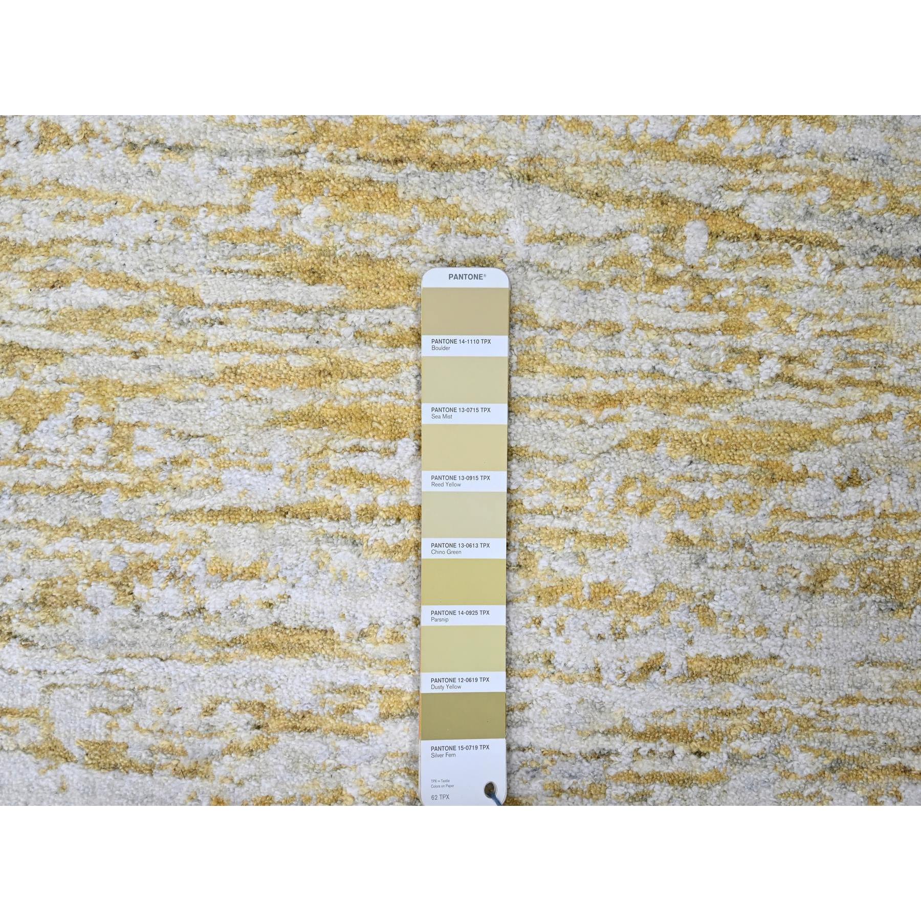 9'10"x13'10" Macaroon Yellow, Hand Loomed, Wool and Plant Based Silk, Textured Pile, Modern Design, Oriental Rug Sh10291
