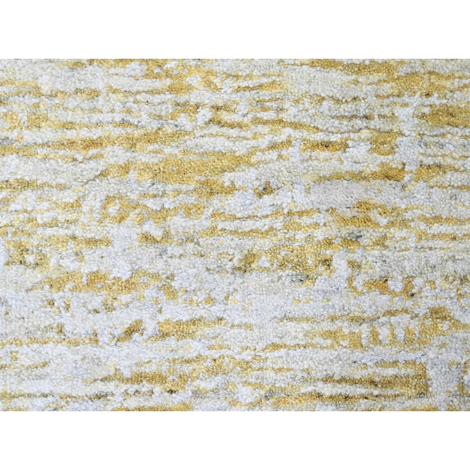 9'10"x13'10" Macaroon Yellow, Hand Loomed, Wool and Plant Based Silk, Textured Pile, Modern Design, Oriental Rug Sh10291