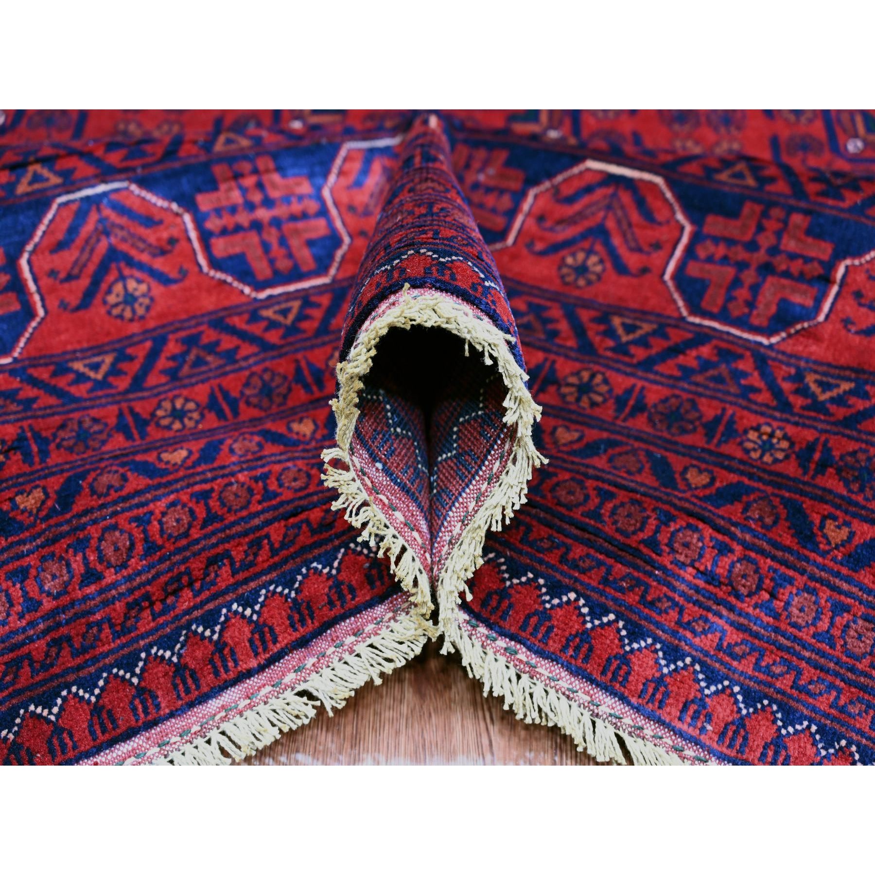 9'9"x13' Deep and Saturated Red, Afghan Khamyab with All Over Repetitive Star Design, Hand Knotted, 100% Wool, Vegetable Dyes, Oriental Rug Sh20001