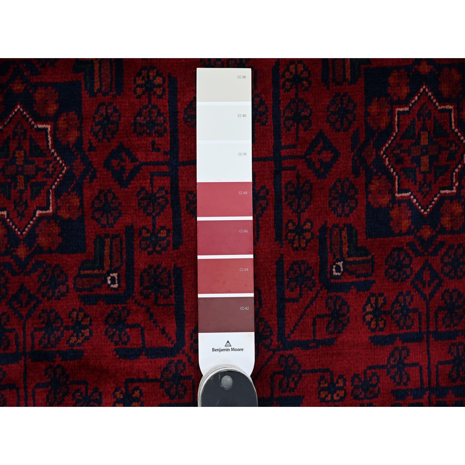 9'9"x13' Deep and Saturated Red, Afghan Khamyab with All Over Repetitive Star Design, Hand Knotted, 100% Wool, Vegetable Dyes, Oriental Rug Sh20001