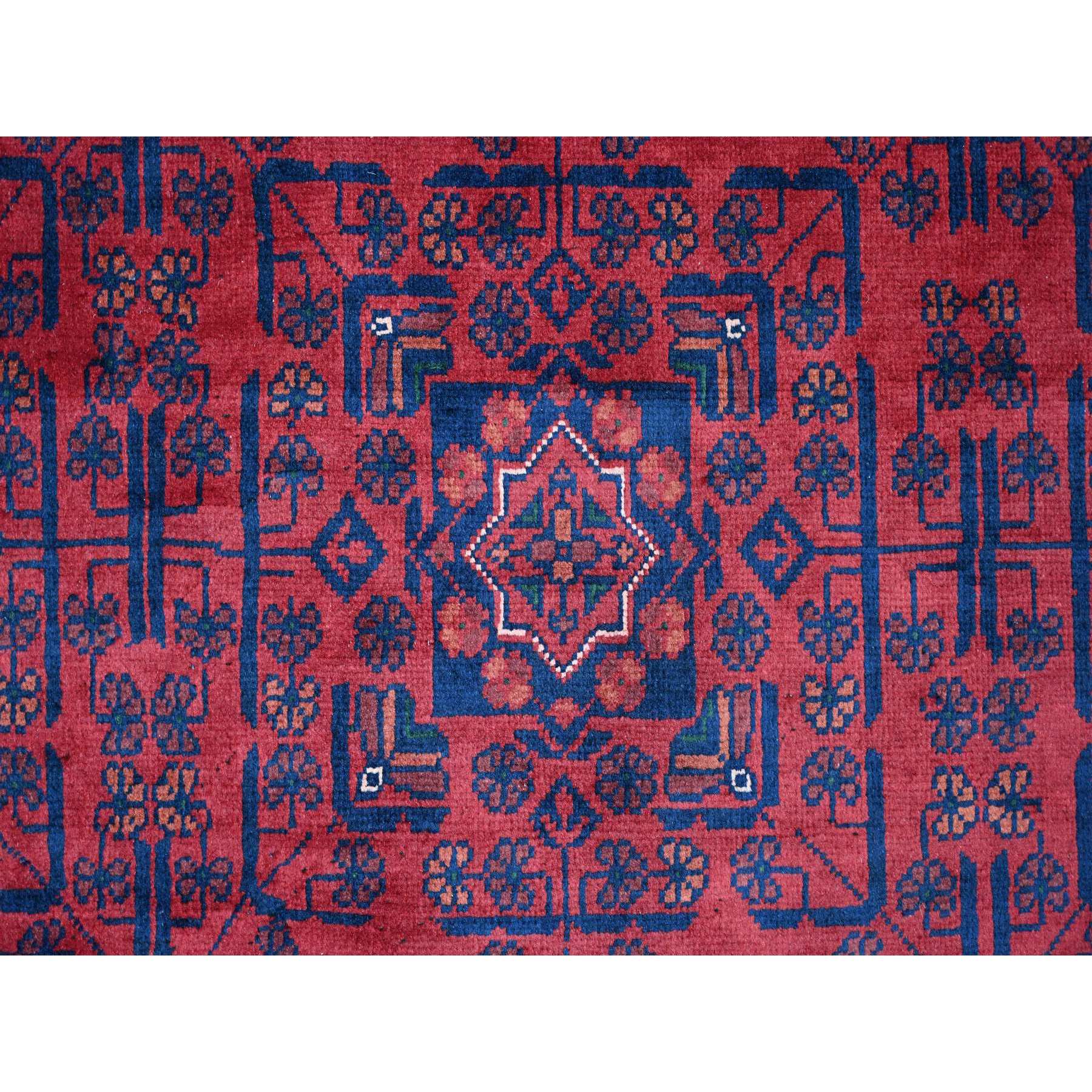 9'9"x13' Deep and Saturated Red, Afghan Khamyab with All Over Repetitive Star Design, Hand Knotted, 100% Wool, Vegetable Dyes, Oriental Rug Sh20001