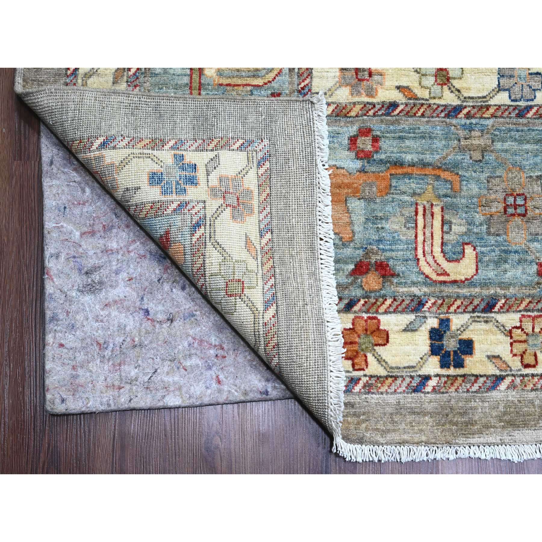 11'7"x15'8" Cloud Gray, Aryana Grade, Peshawar with Bijar Garus Design, Colorful Pattern, Vegetable Dyes, Hand Knotted, Densely Woven, 100% Wool, Oversized, Oriental Rug Sh20002