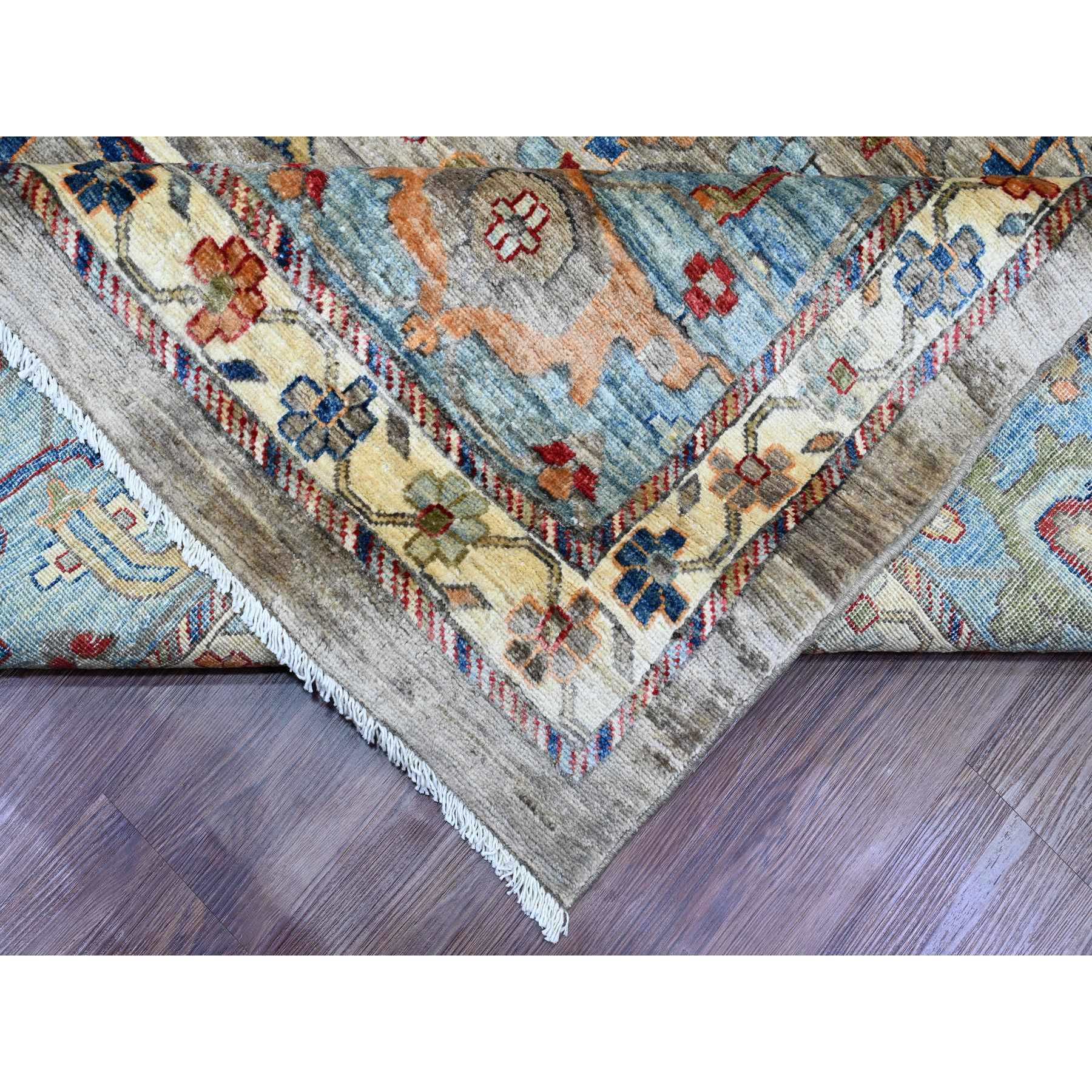 11'7"x15'8" Cloud Gray, Aryana Grade, Peshawar with Bijar Garus Design, Colorful Pattern, Vegetable Dyes, Hand Knotted, Densely Woven, 100% Wool, Oversized, Oriental Rug Sh20002