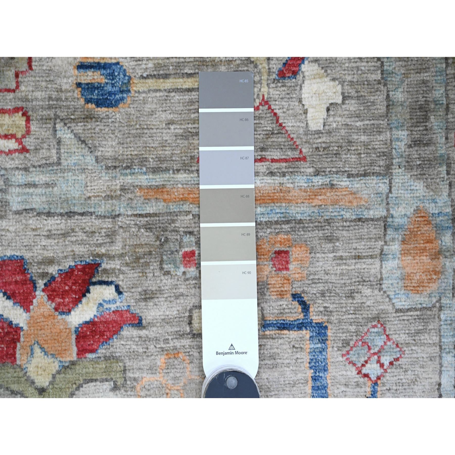 11'7"x15'8" Cloud Gray, Aryana Grade, Peshawar with Bijar Garus Design, Colorful Pattern, Vegetable Dyes, Hand Knotted, Densely Woven, 100% Wool, Oversized, Oriental Rug Sh20002